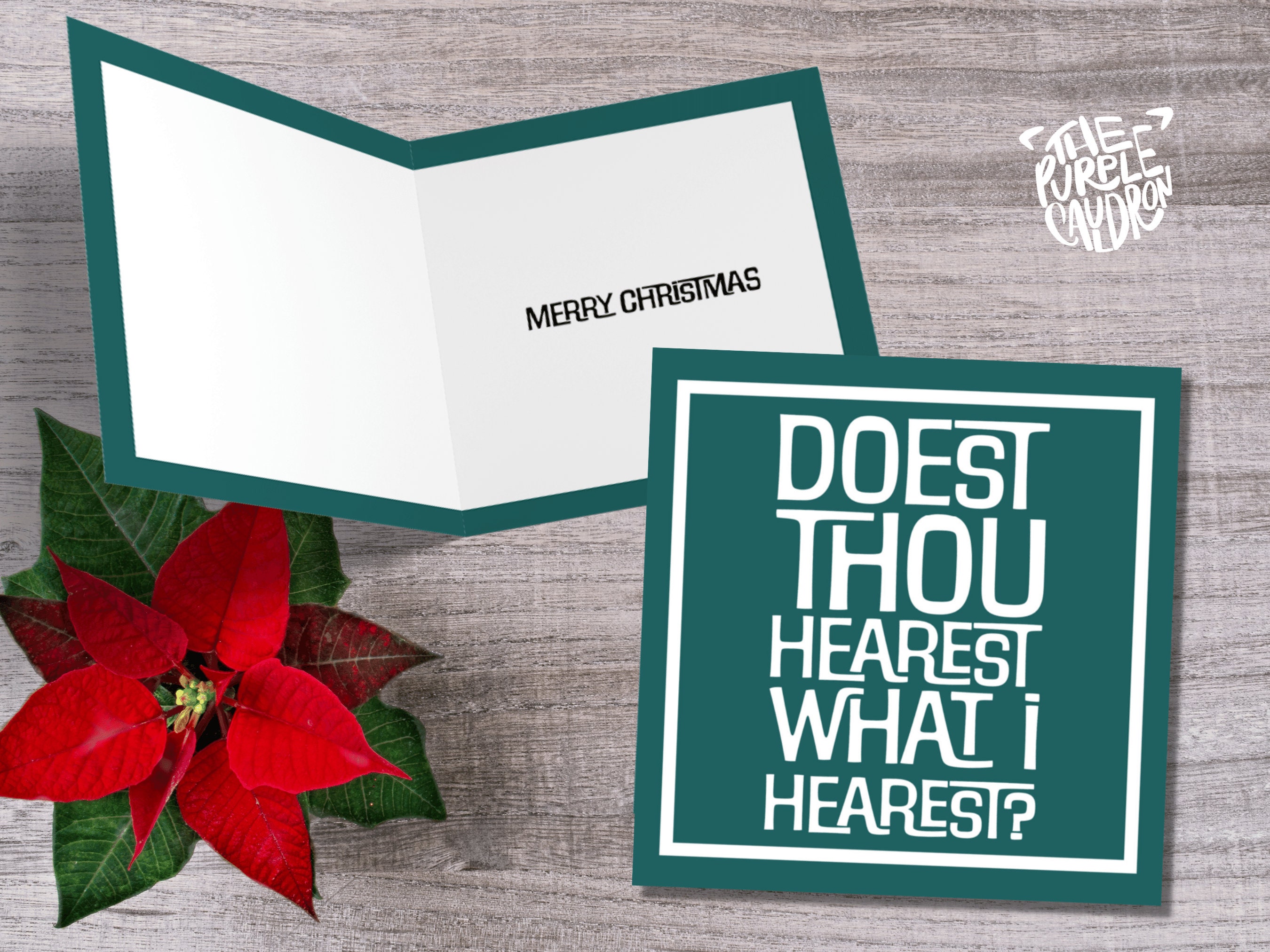 Funny Posh Christmas Card "Doest Thou Hearest What I Hearest?" Medieval Old English Speak Red or Green Message Greetings Friends Xmas 2022 - View 8