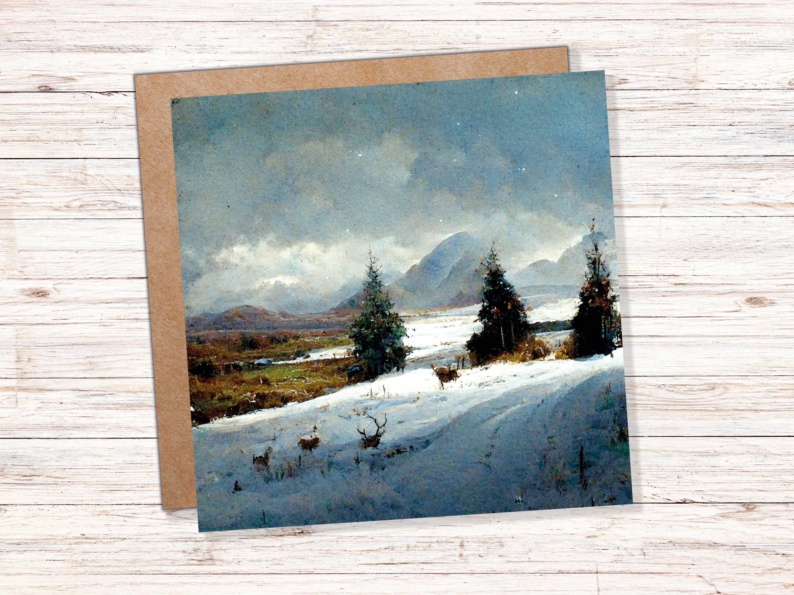 Winter Scenery Card with Snowy Scotland Landscape Unique Deer Snow Painting Traditional Greetings Cards Family Friends Xmas 2024 Thank You - View 3