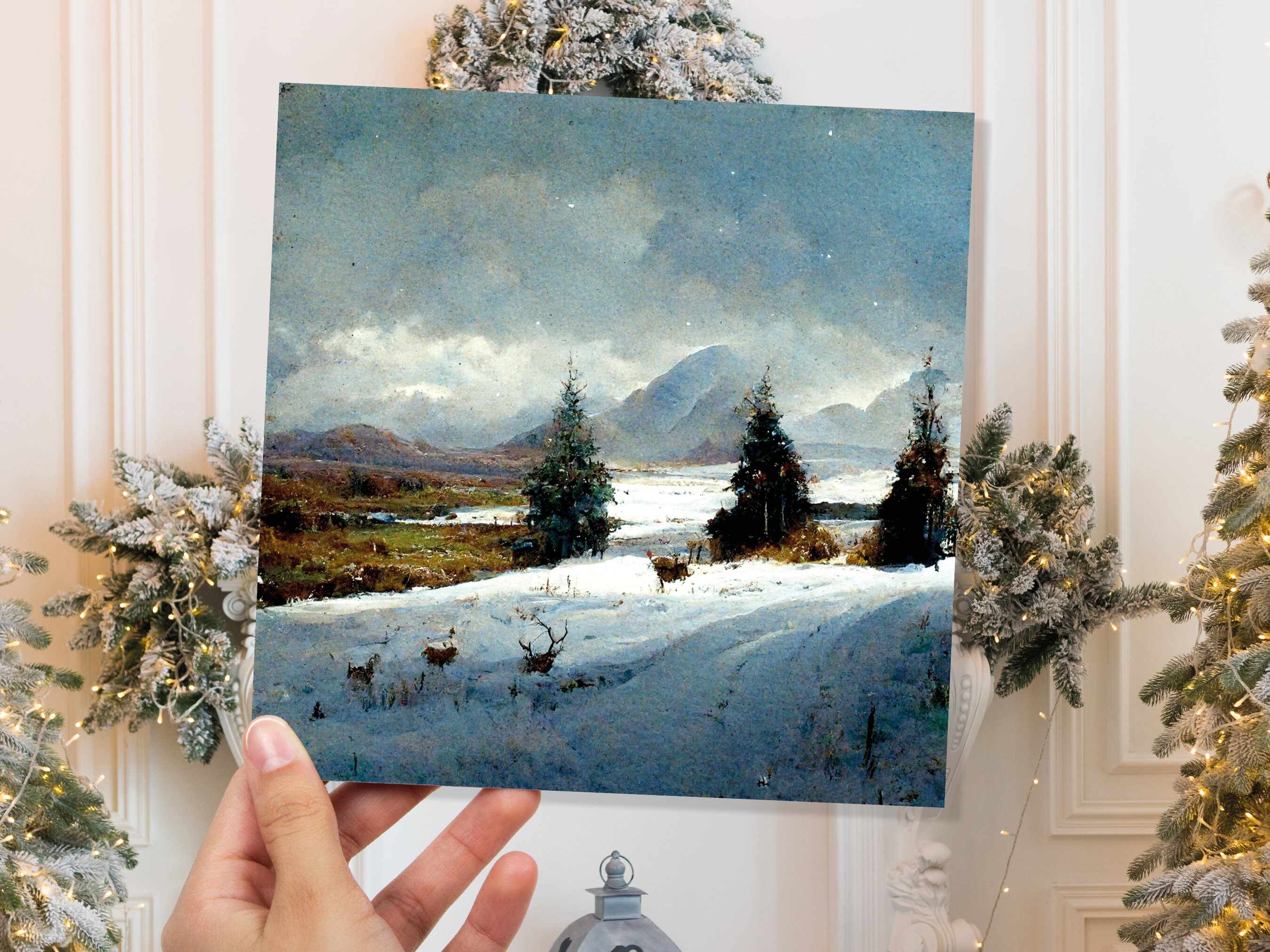 Winter Scenery Card with Snowy Scotland Landscape Unique Deer Snow Painting Traditional Greetings Cards Family Friends Xmas 2024 Thank You - View 4