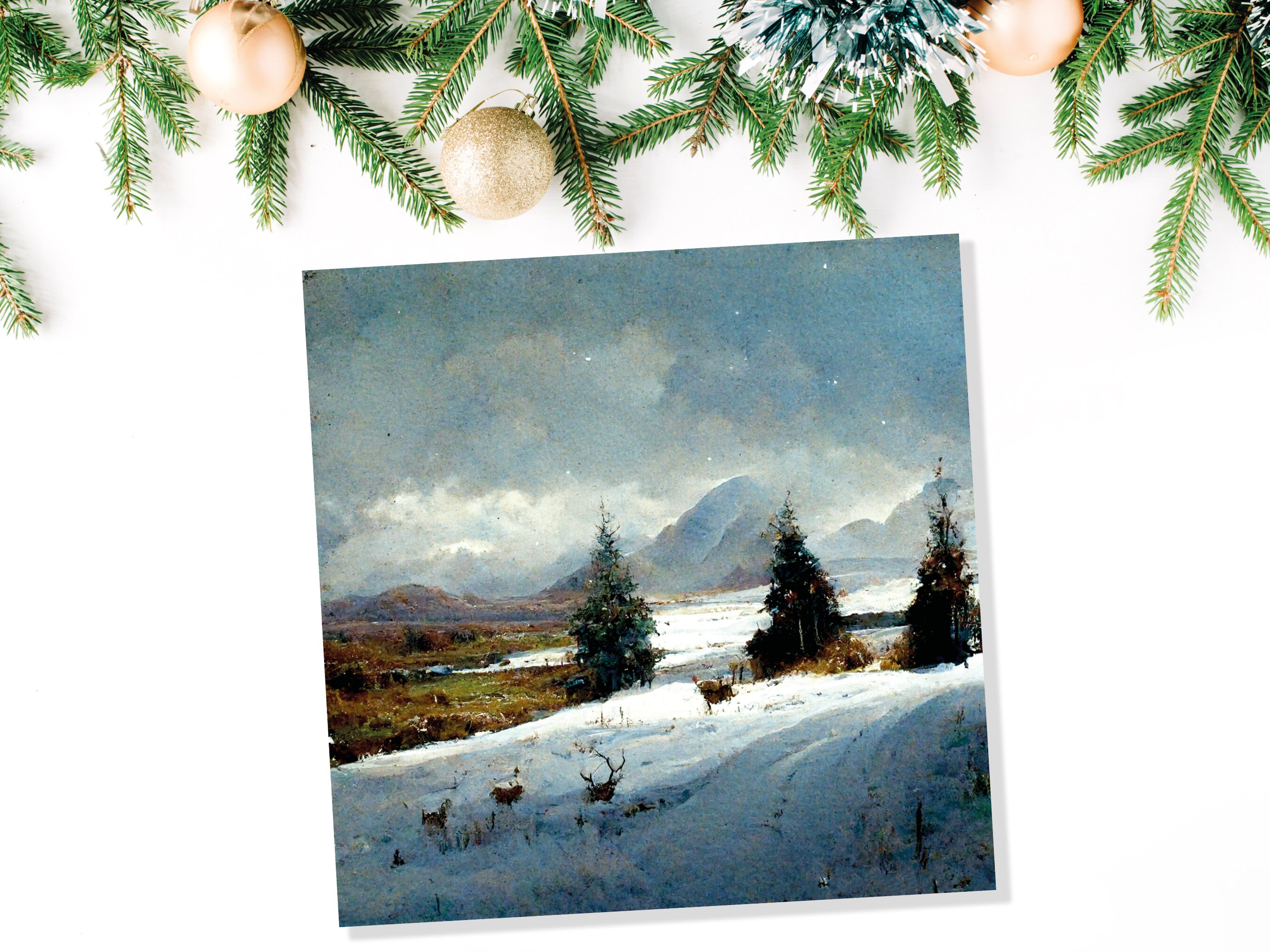 Winter Scenery Card with Snowy Scotland Landscape Unique Deer Snow Painting Traditional Greetings Cards Family Friends Xmas 2024 Thank You - View 5