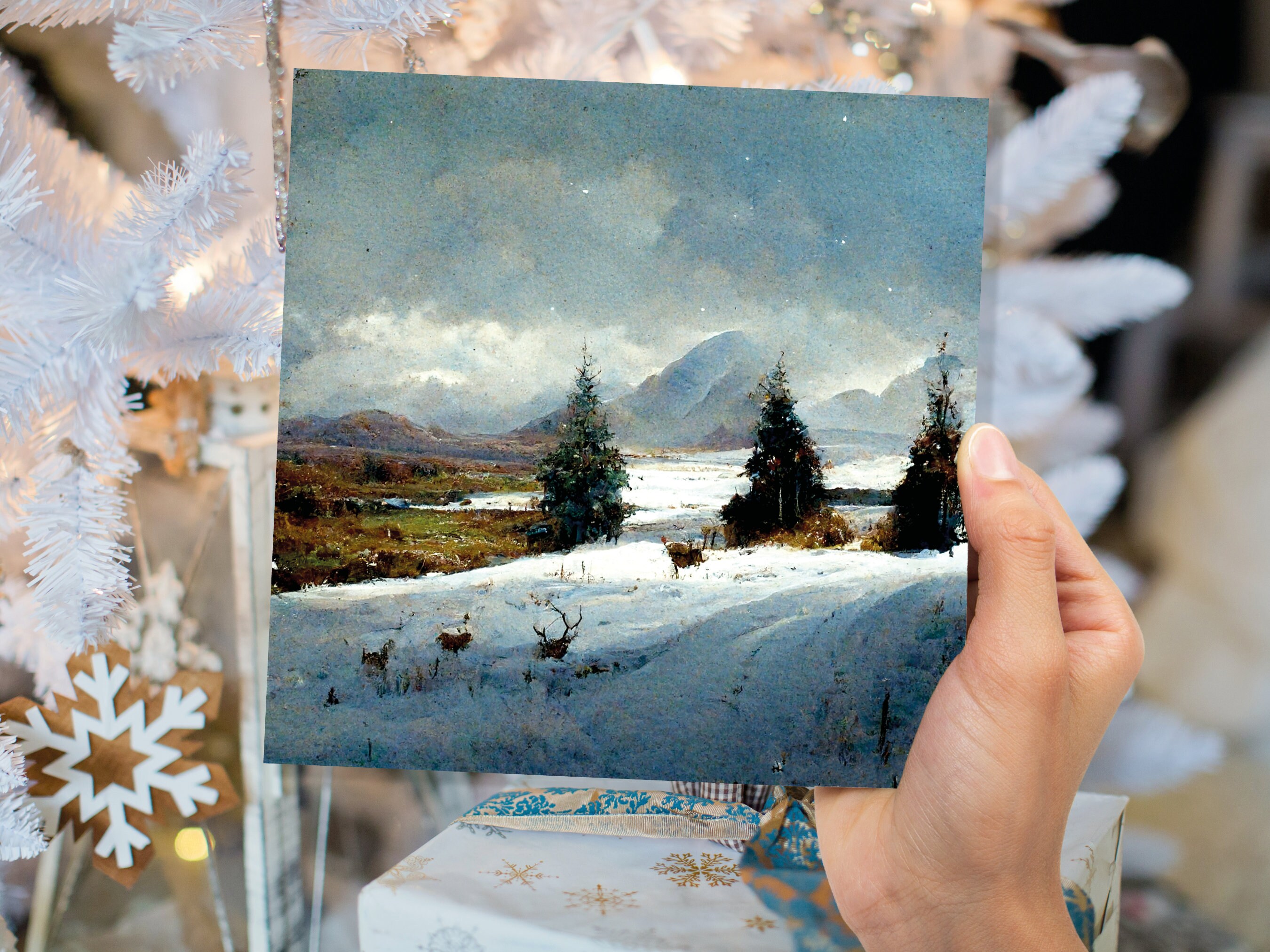 Winter Scenery Card with Snowy Scotland Landscape Unique Deer Snow Painting Traditional Greetings Cards Family Friends Xmas 2024 Thank You - View 6