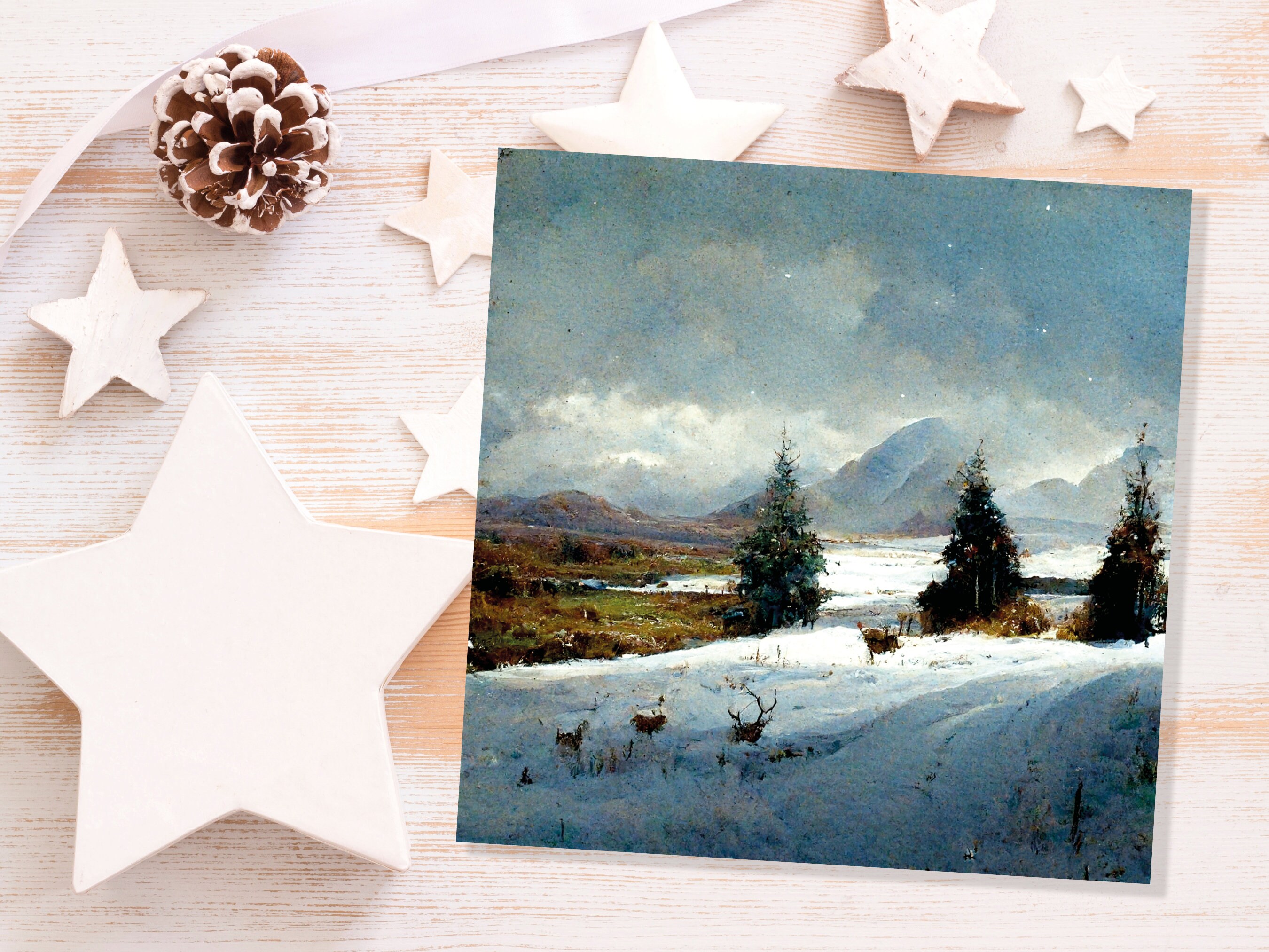 Winter Scenery Card with Snowy Scotland Landscape Unique Deer Snow Painting Traditional Greetings Cards Family Friends Xmas 2024 Thank You - View 7