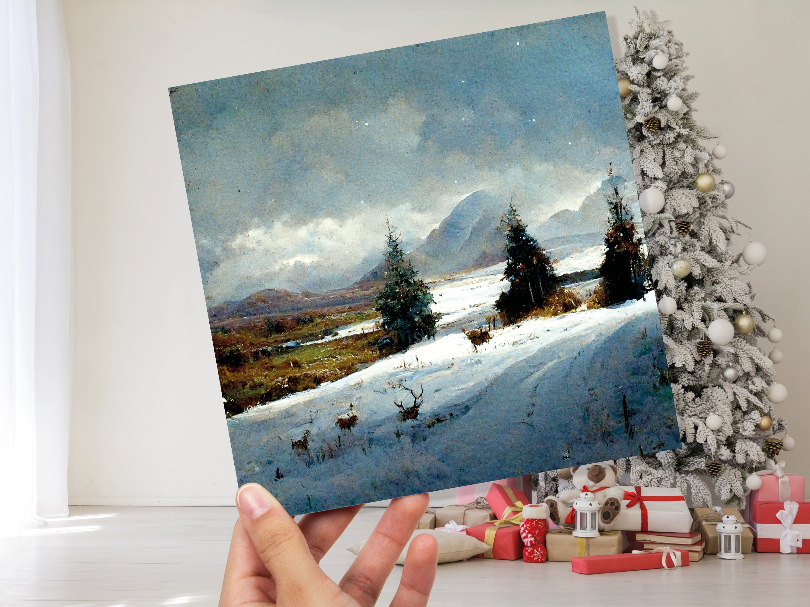 Winter Scenery Card with Snowy Scotland Landscape Unique Deer Snow Painting Traditional Greetings Cards Family Friends Xmas 2024 Thank You - View 8