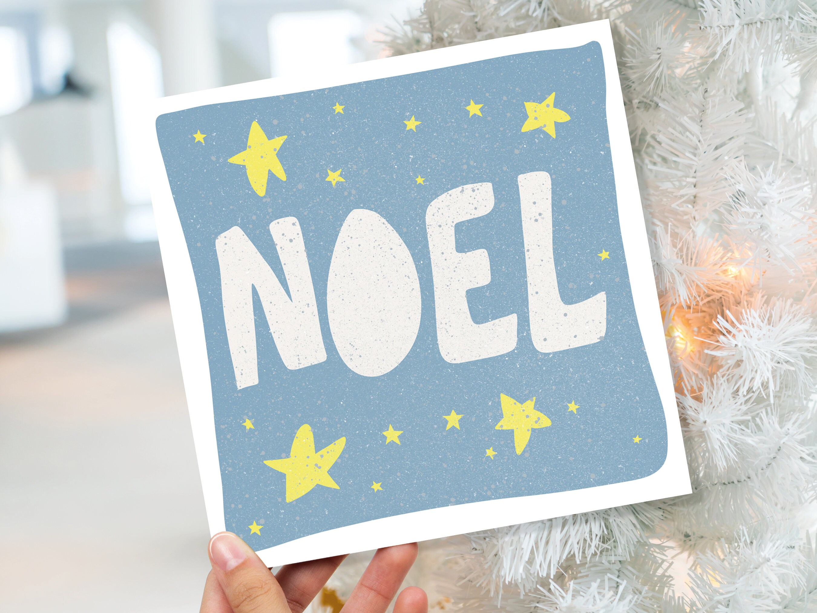 Noel Hand Lettered Christmas Card Blue and Yellow Bold Lettering Quote Festive Greetings for Friends or Family 1, 5 or 10 Pack Set Drawing - View 10