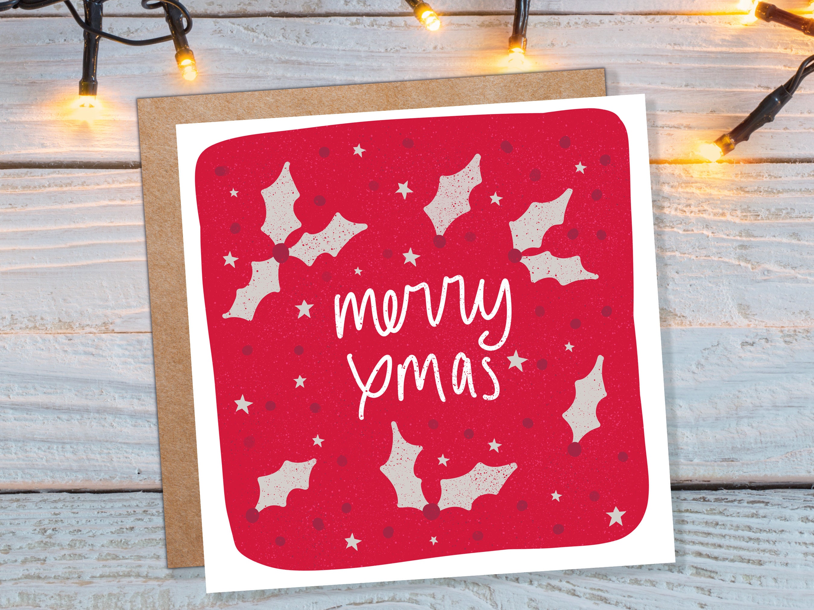 Holly Christmas Card Simple Red and Grey Illustration Merry Christmas Greetings Cards for Friends and Family 1, 5  or 10 Pack Set Drawing - View 3