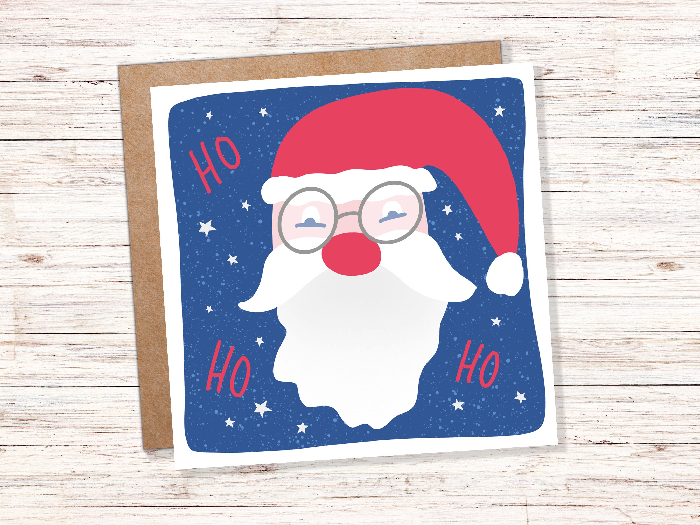 Father Christmas Card Santa Greetings Cards Simple Illustration Hand Drawn Ho Ho Ho Drawing for Friends and Family 1, 5  or 10 Pack Set Bulk - View 10