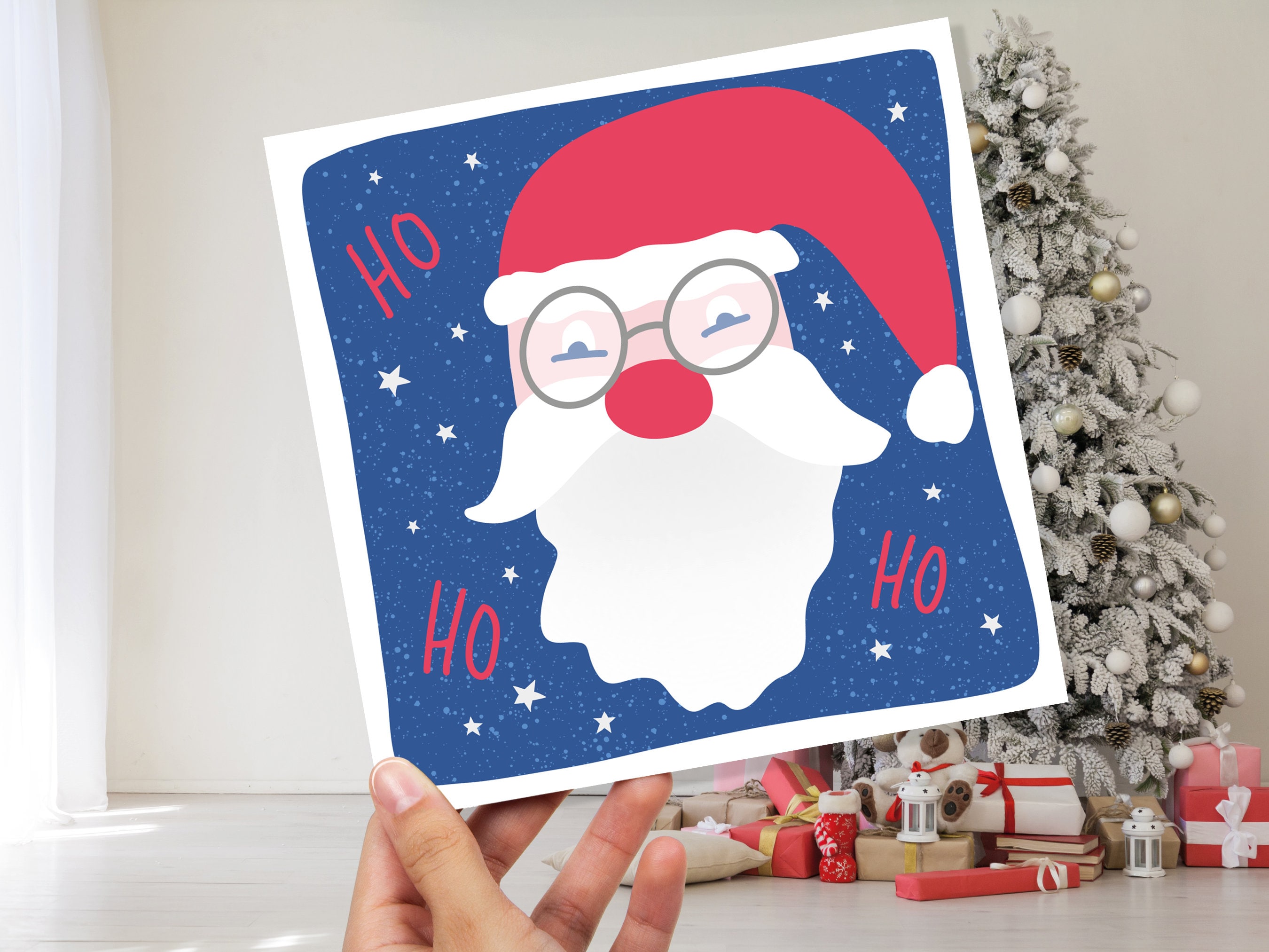 Father Christmas Card Santa Greetings Cards Simple Illustration Hand Drawn Ho Ho Ho Drawing for Friends and Family 1, 5  or 10 Pack Set Bulk