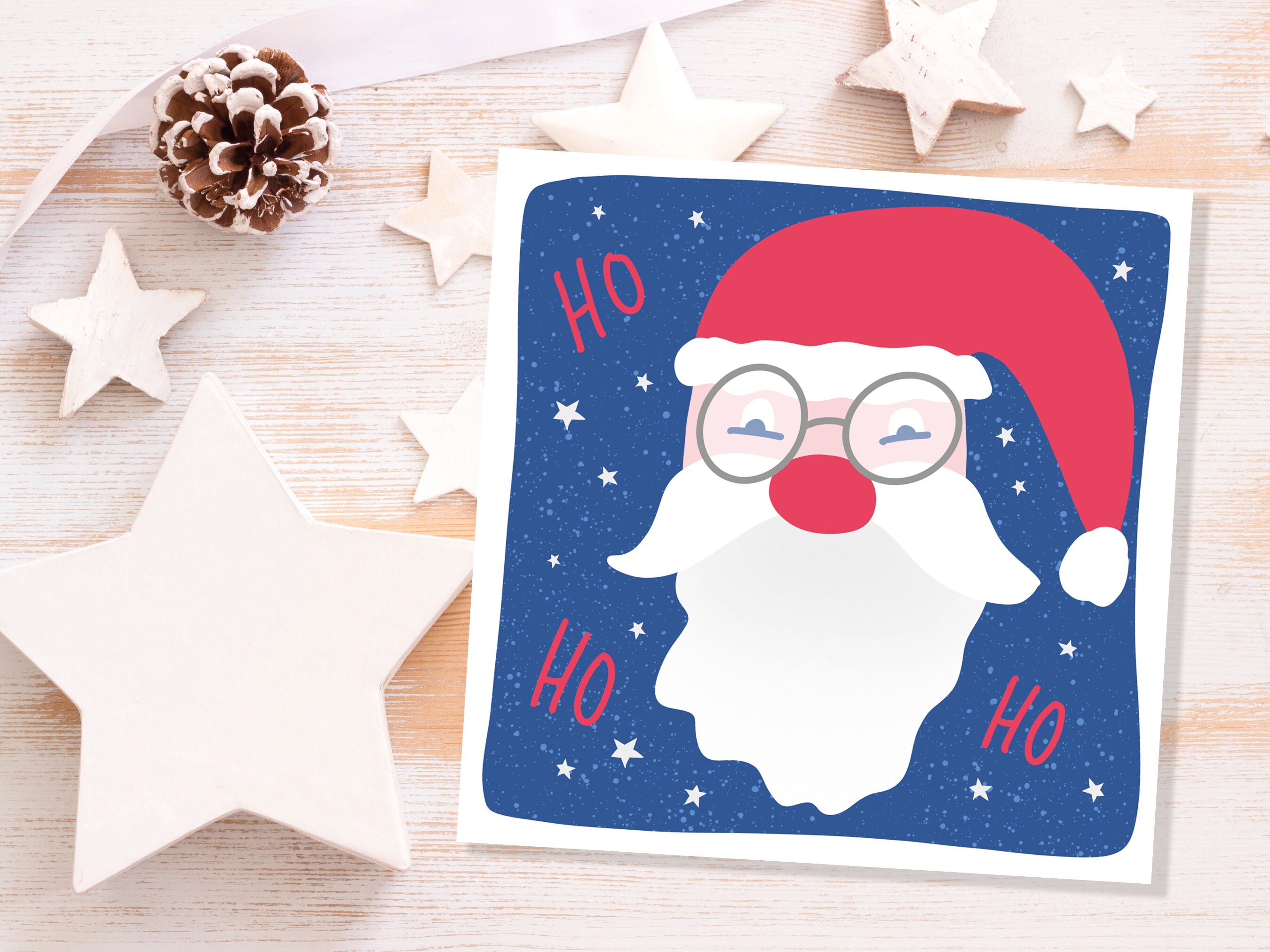 Father Christmas Card Santa Greetings Cards Simple Illustration Hand Drawn Ho Ho Ho Drawing for Friends and Family 1, 5  or 10 Pack Set Bulk - View 3