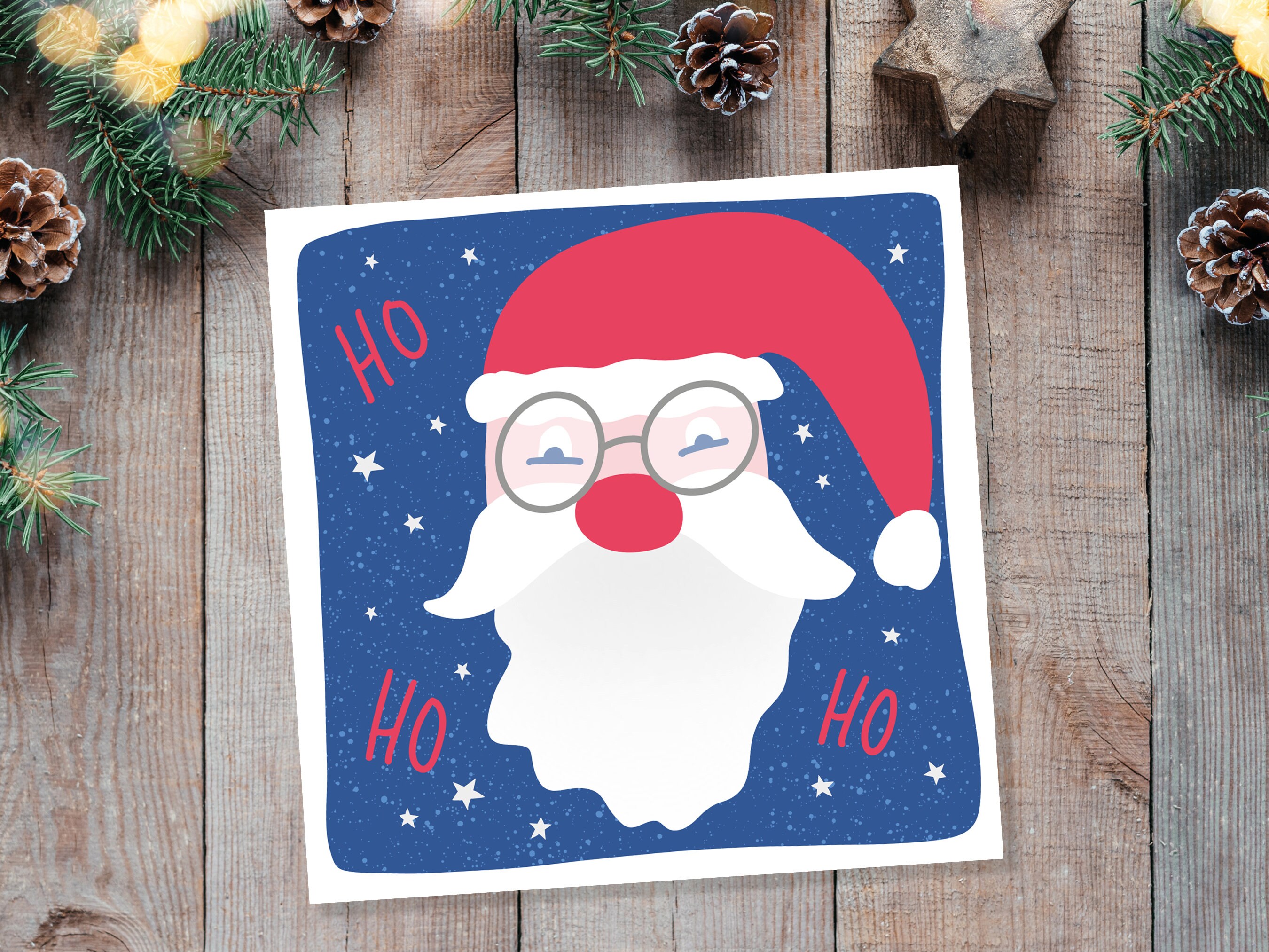 Father Christmas Card Santa Greetings Cards Simple Illustration Hand Drawn Ho Ho Ho Drawing for Friends and Family 1, 5  or 10 Pack Set Bulk - View 5