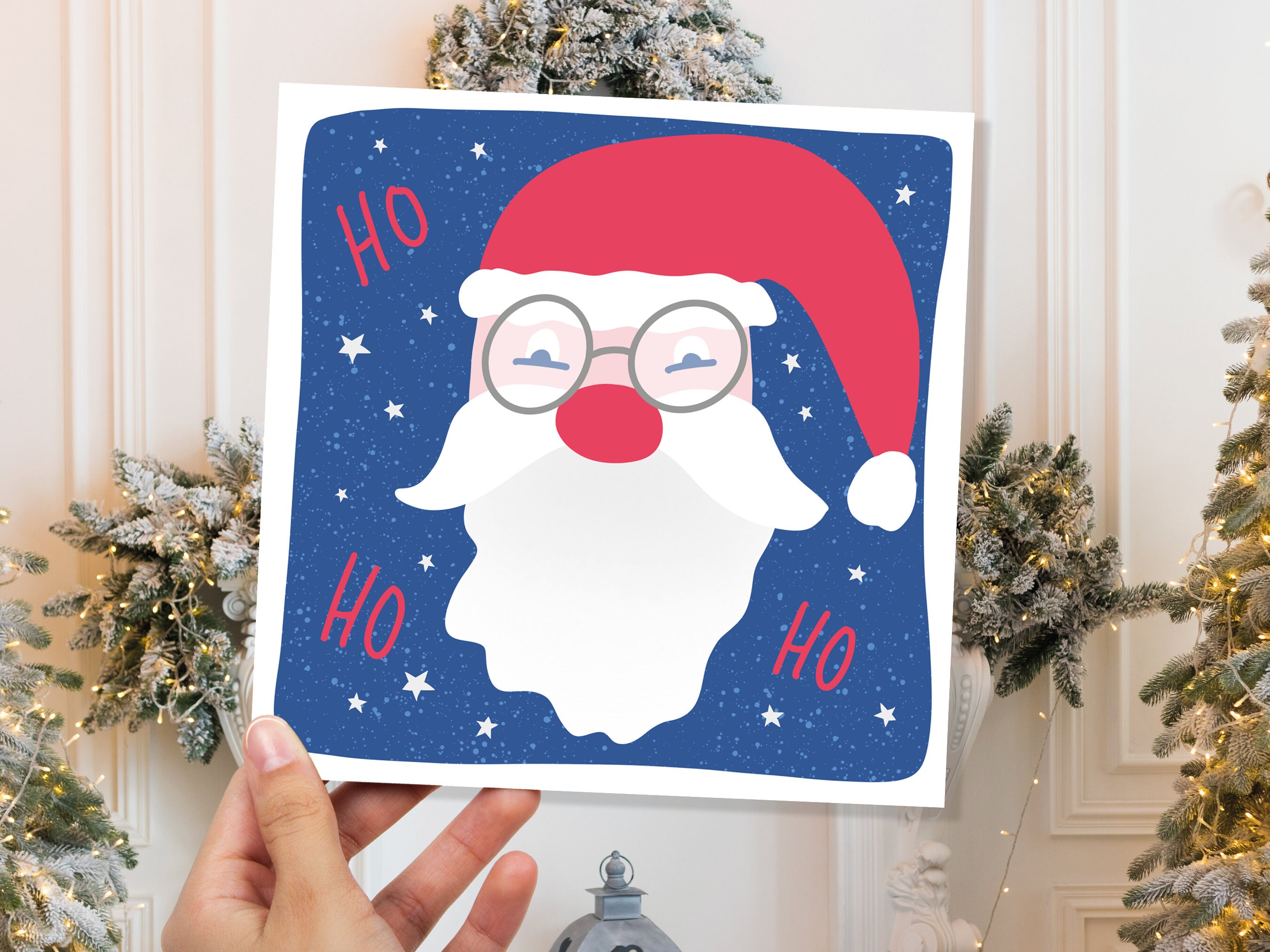 Father Christmas Card Santa Greetings Cards Simple Illustration Hand Drawn Ho Ho Ho Drawing for Friends and Family 1, 5  or 10 Pack Set Bulk - View 9