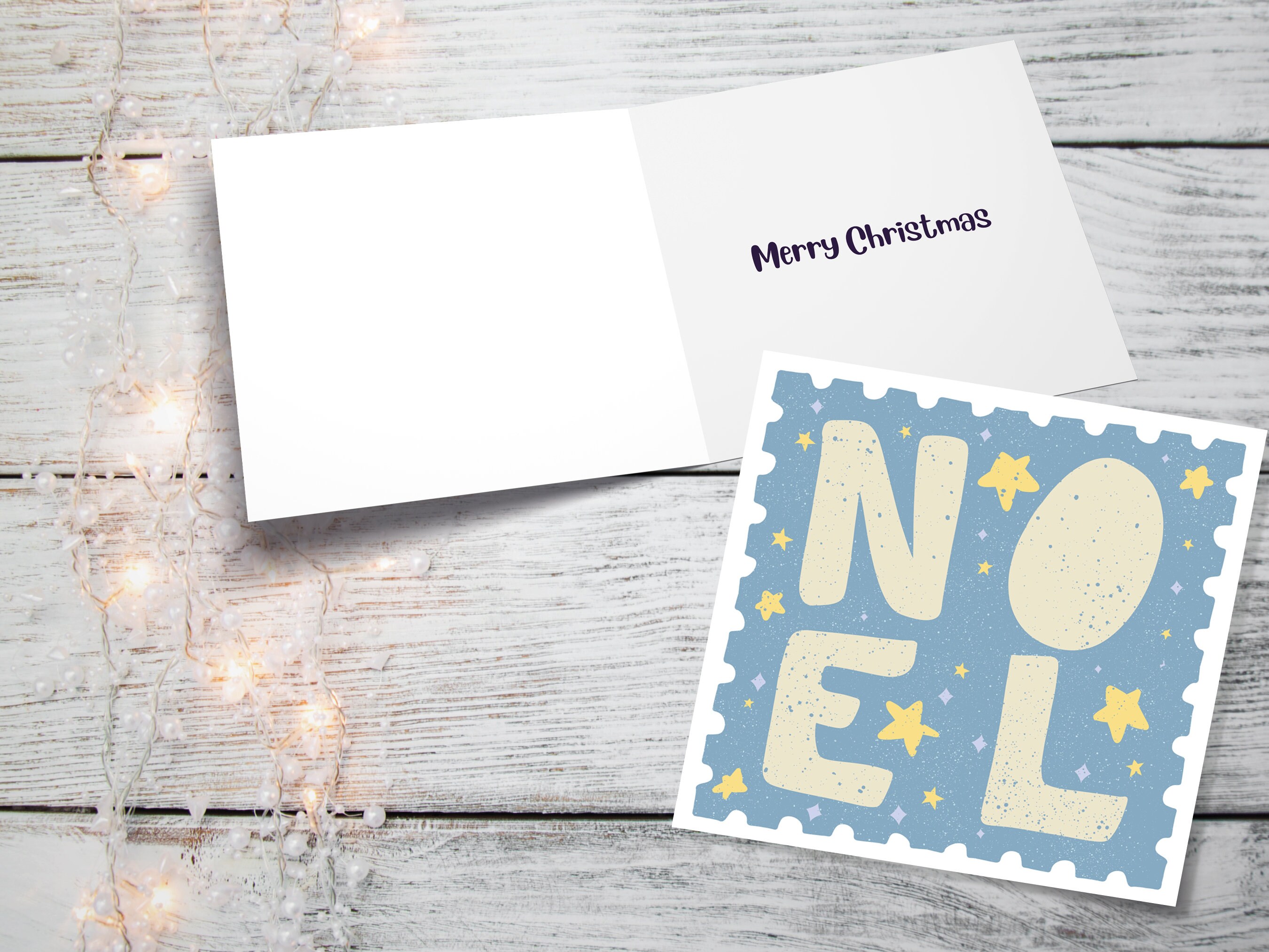 Noel Christmas Card Stamp Design Greetings Cards Illustration Hand Drawn Drawing for Friends and Family 1, 5  or 10 Pack Set Bulk Baby Blue - View 2