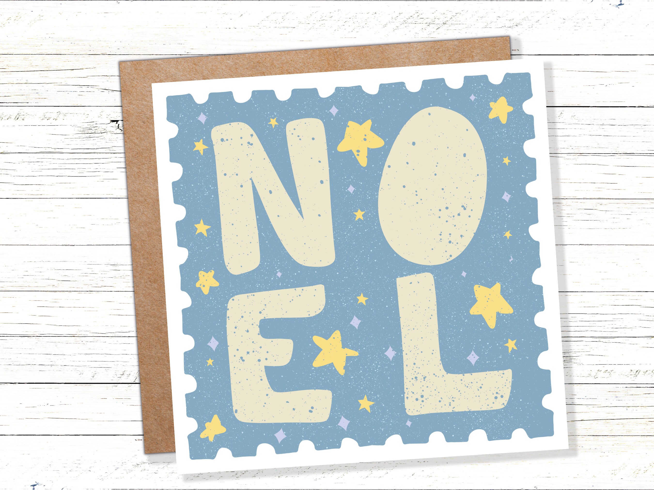 Noel Christmas Card Stamp Design Greetings Cards Illustration Hand Drawn Drawing for Friends and Family 1, 5  or 10 Pack Set Bulk Baby Blue - View 3