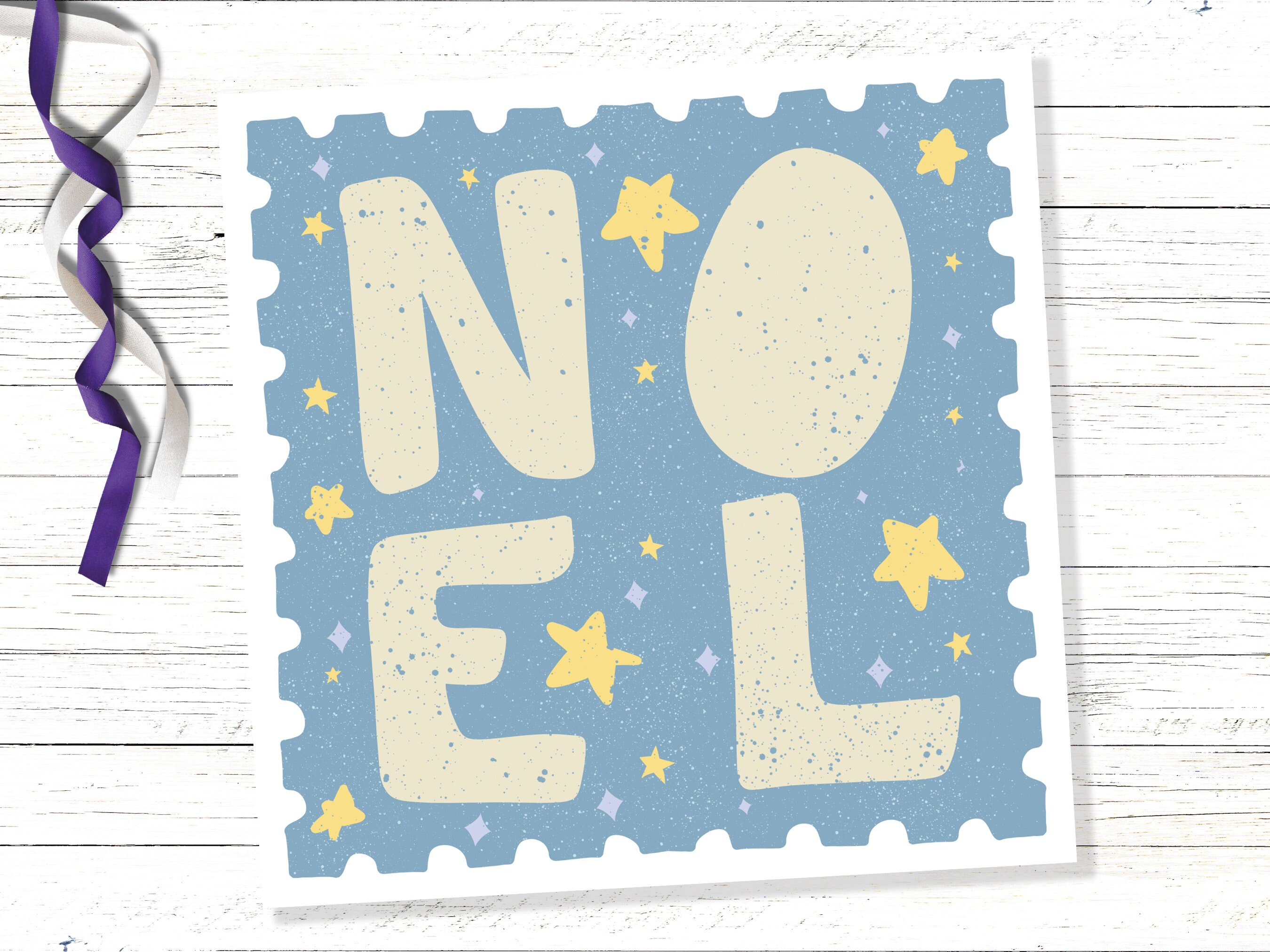 Noel Christmas Card Stamp Design Greetings Cards Illustration Hand Drawn Drawing for Friends and Family 1, 5  or 10 Pack Set Bulk Baby Blue - View 6