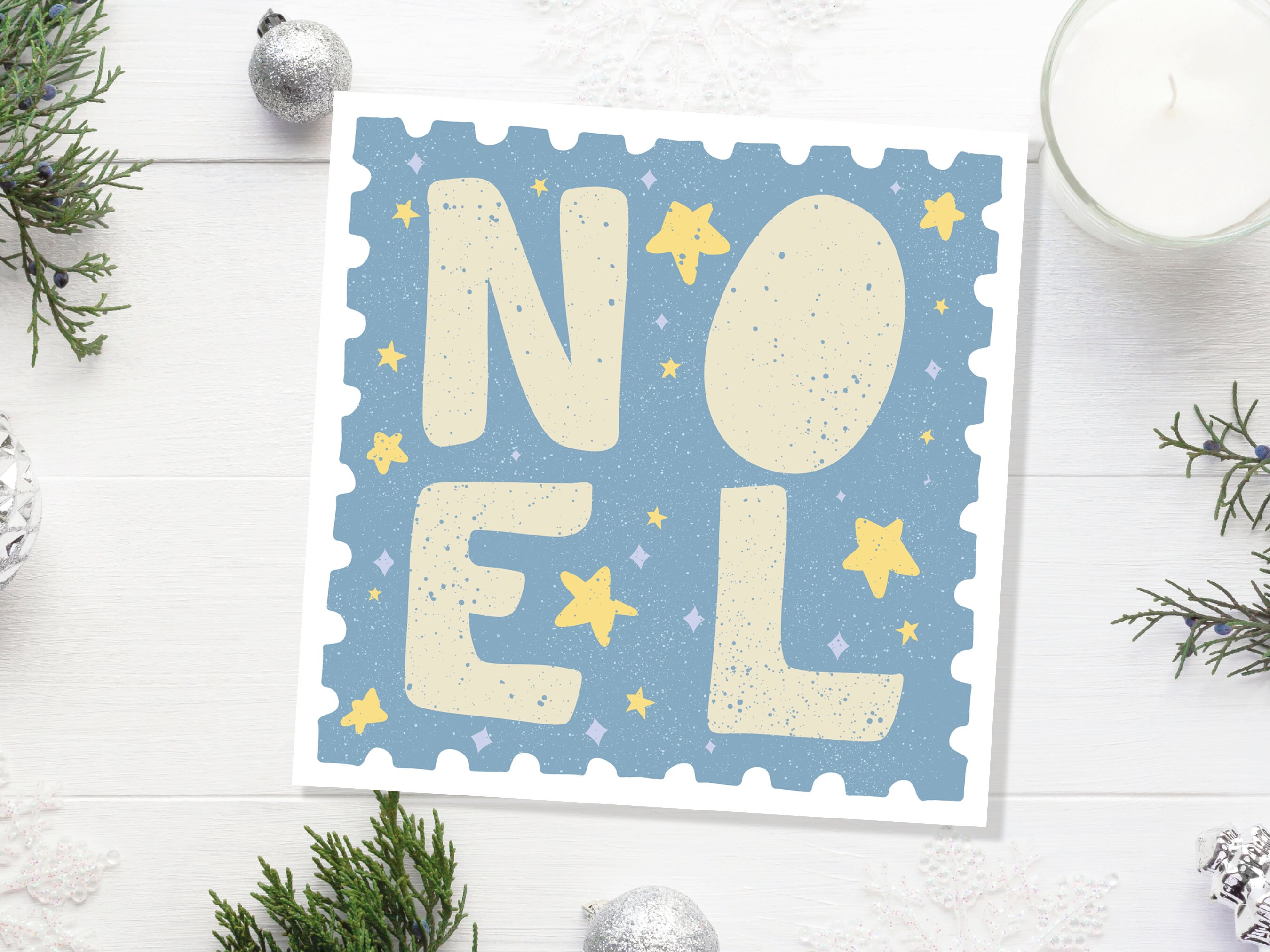 Noel Christmas Card Stamp Design Greetings Cards Illustration Hand Drawn Drawing for Friends and Family 1, 5  or 10 Pack Set Bulk Baby Blue - View 7