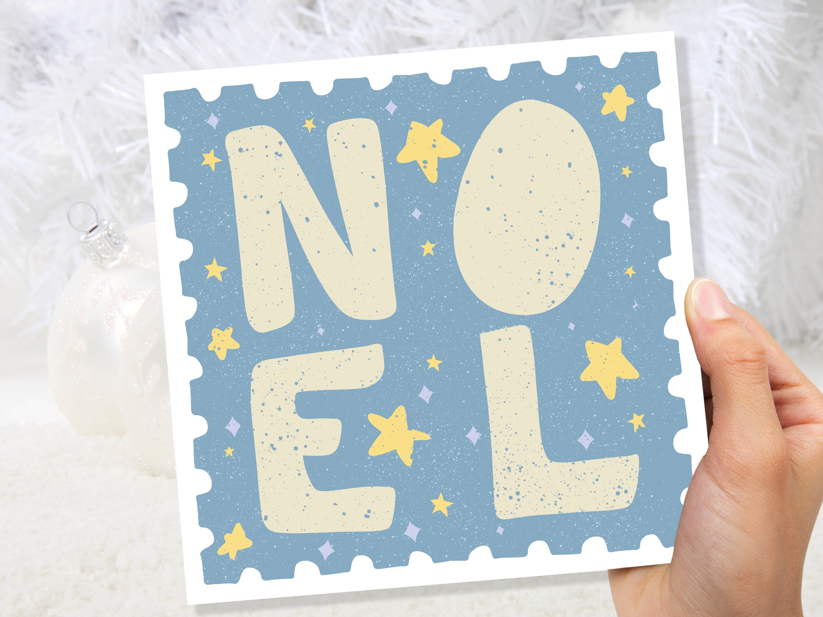 Noel Christmas Card Stamp Design Greetings Cards Illustration Hand Drawn Drawing for Friends and Family 1, 5  or 10 Pack Set Bulk Baby Blue - View 8