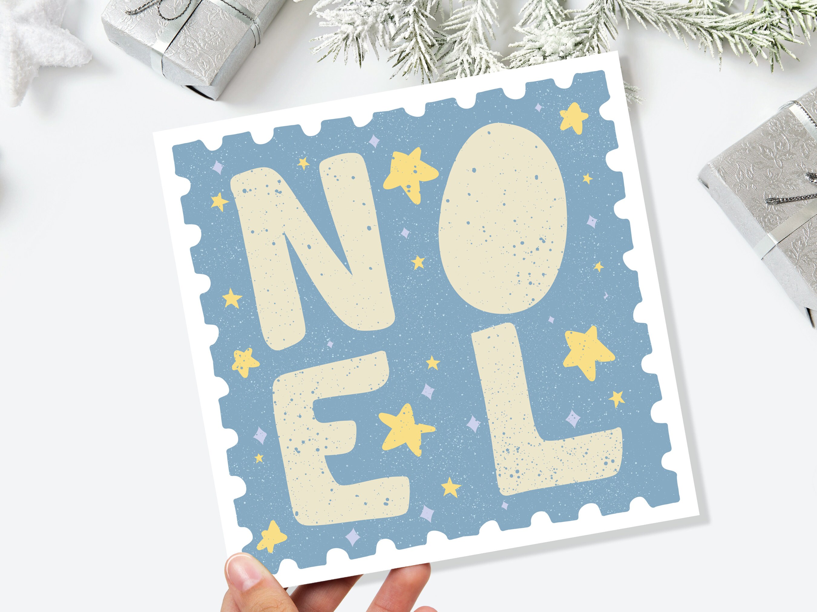 Noel Christmas Card Stamp Design Greetings Cards Illustration Hand Drawn Drawing for Friends and Family 1, 5  or 10 Pack Set Bulk Baby Blue - View 9