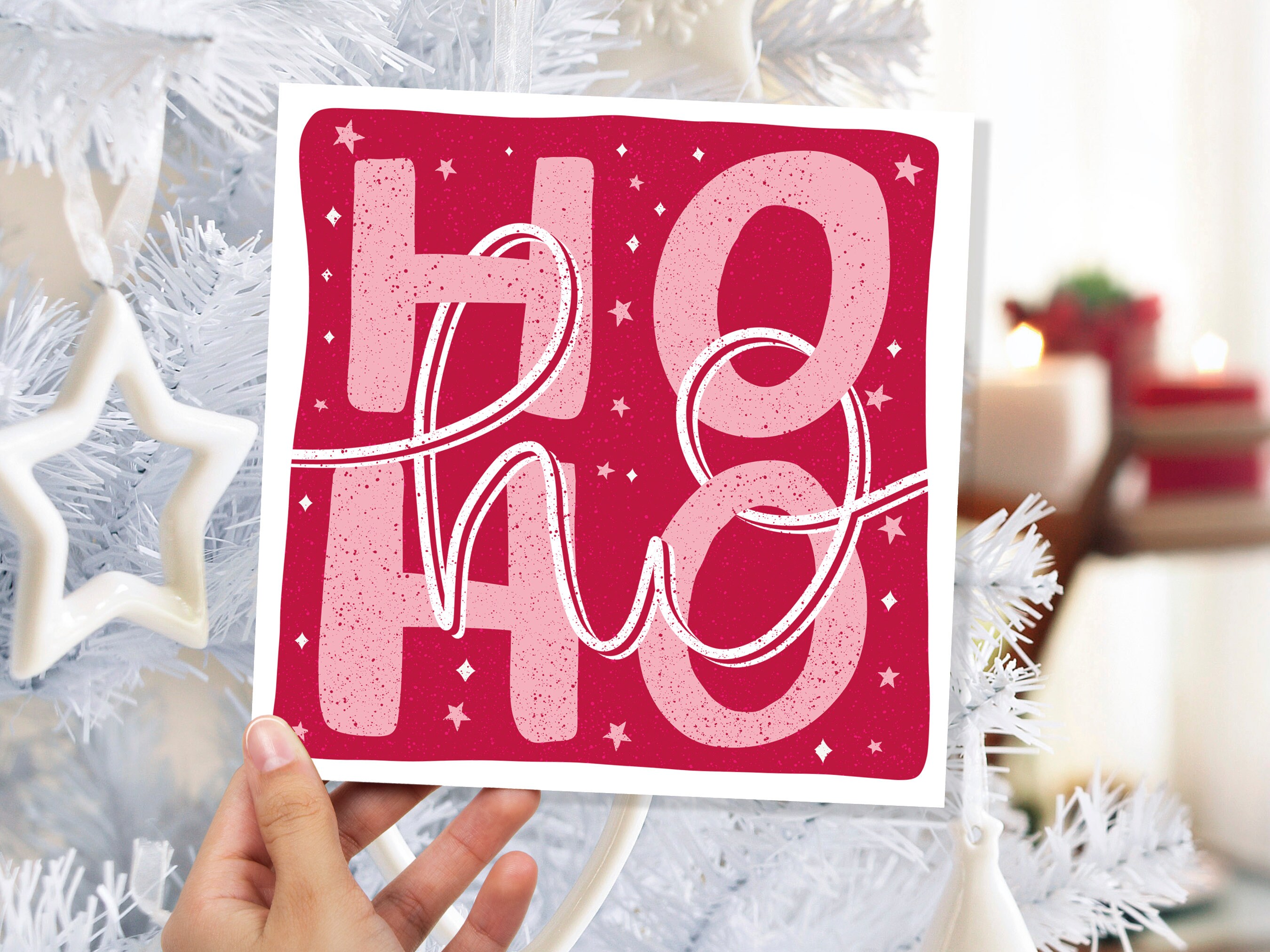 Christmas Saying Card Ho Ho Ho Greetings Cards Hand Lettered Lettering Illustration for Friends and Family 1, 5  or 10 Pack Set Bulk Xmas - View 10