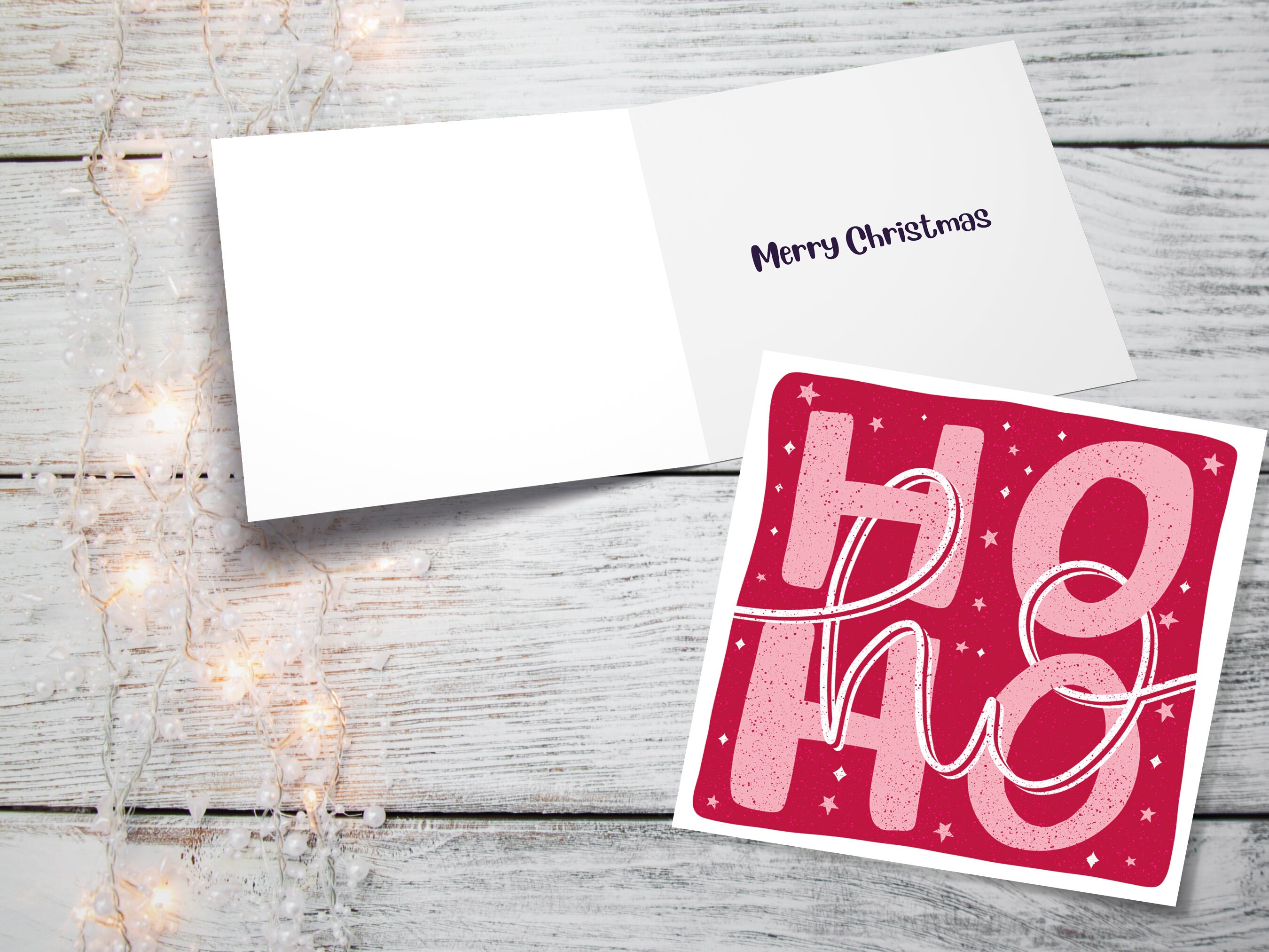 Christmas Saying Card Ho Ho Ho Greetings Cards Hand Lettered Lettering Illustration for Friends and Family 1, 5  or 10 Pack Set Bulk Xmas - View 2