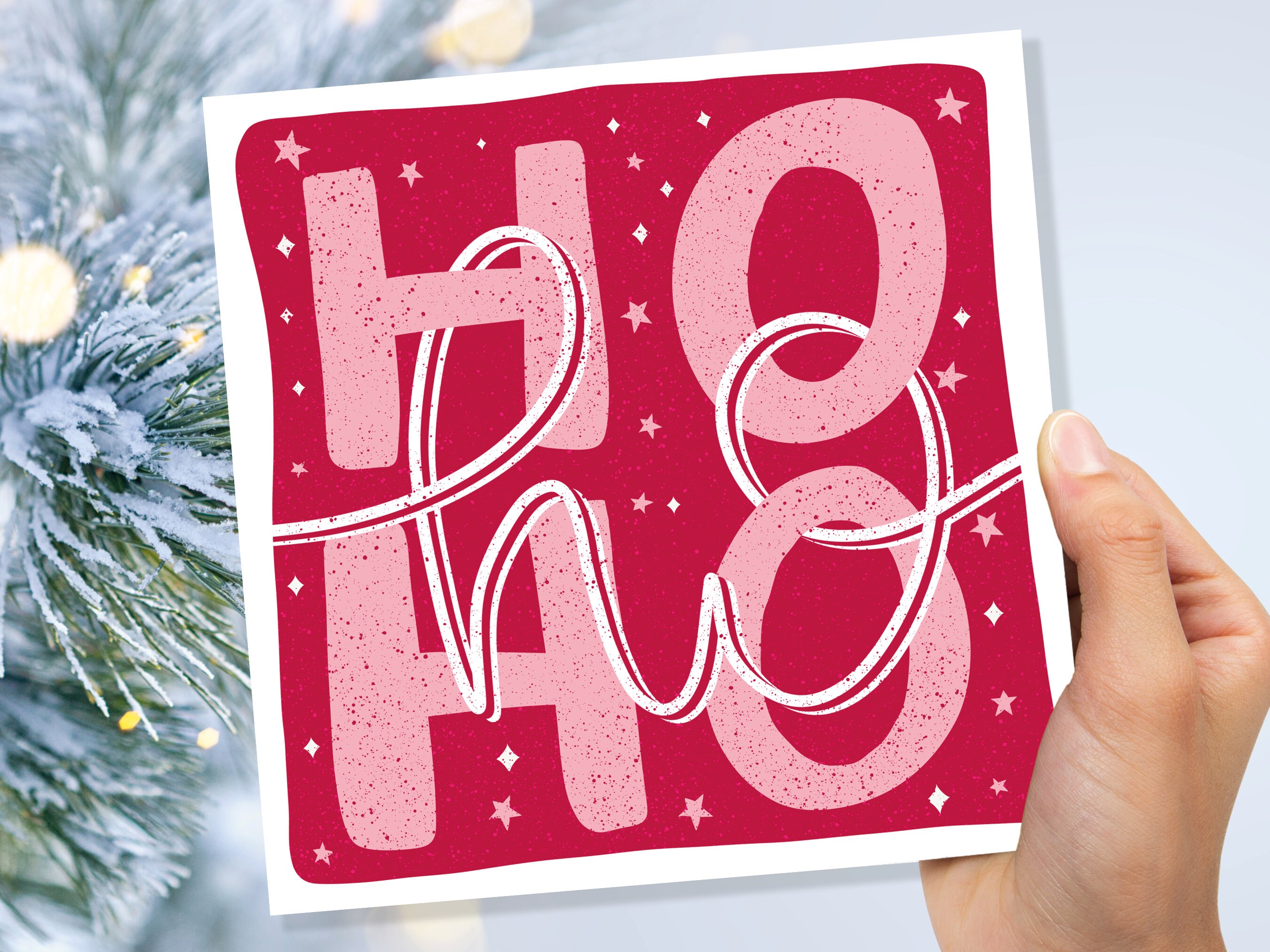 Christmas Saying Card Ho Ho Ho Greetings Cards Hand Lettered Lettering Illustration for Friends and Family 1, 5  or 10 Pack Set Bulk Xmas - View 3