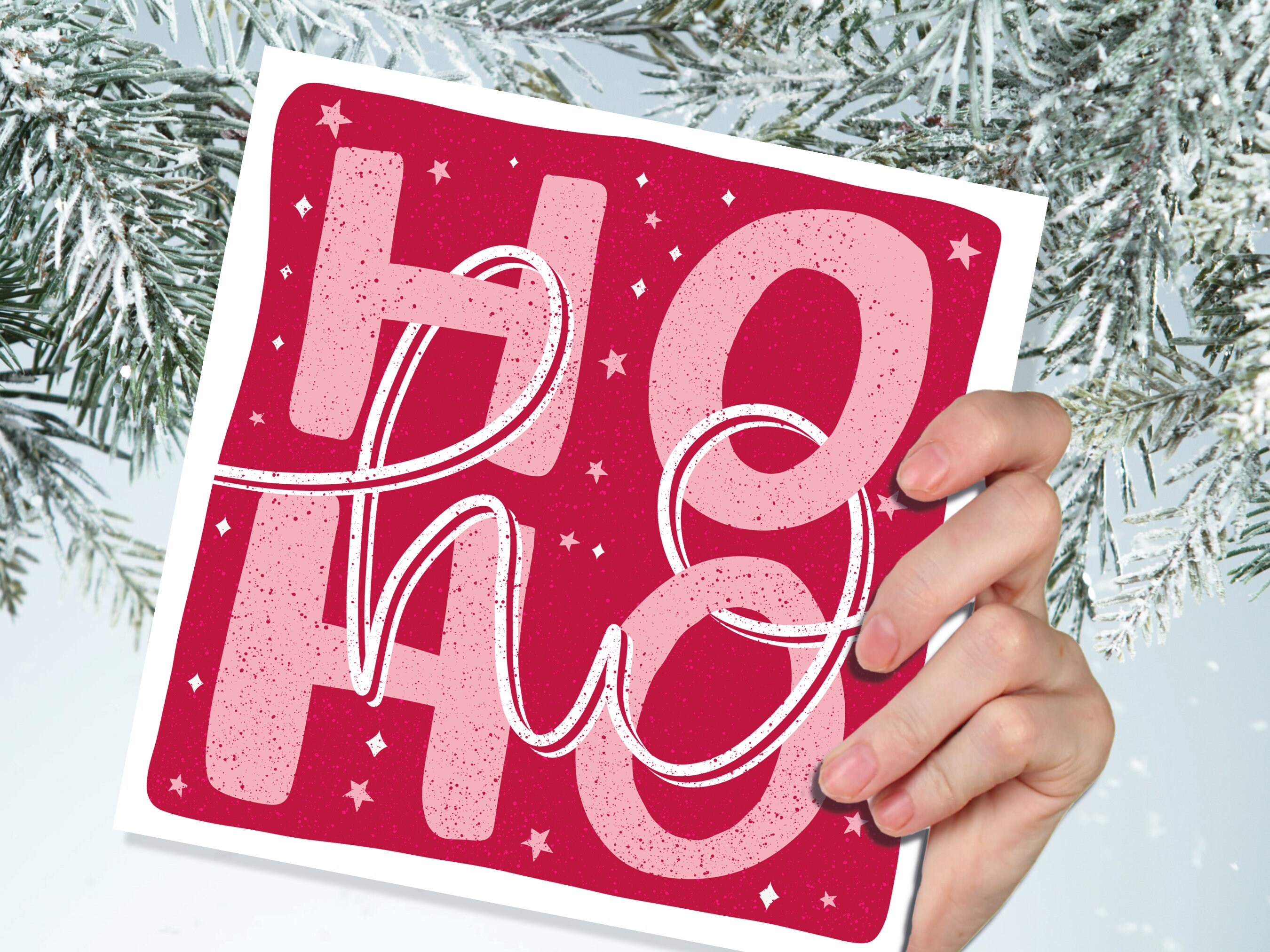 Christmas Saying Card Ho Ho Ho Greetings Cards Hand Lettered Lettering Illustration for Friends and Family 1, 5  or 10 Pack Set Bulk Xmas - View 5