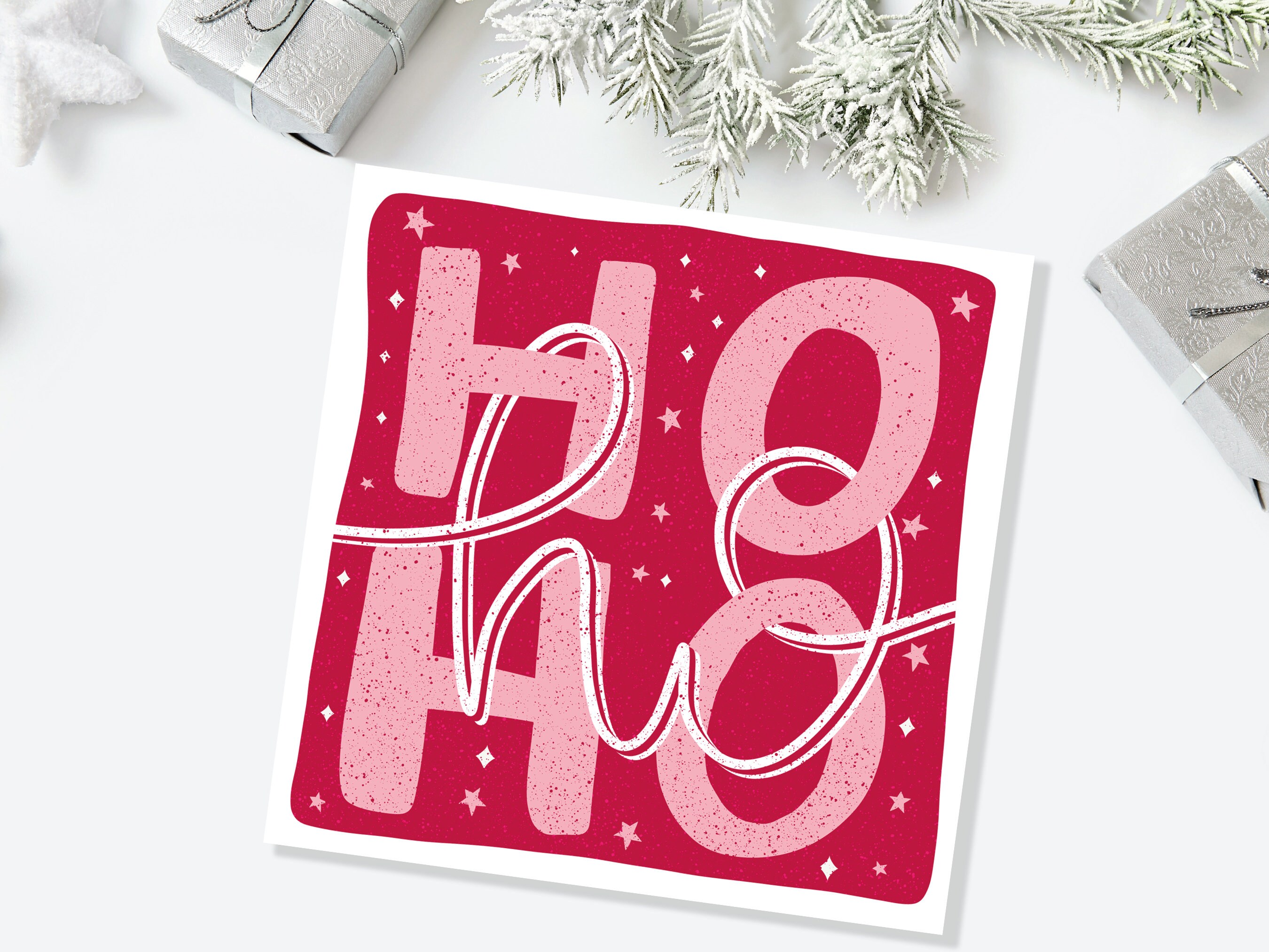 Christmas Saying Card Ho Ho Ho Greetings Cards Hand Lettered Lettering Illustration for Friends and Family 1, 5  or 10 Pack Set Bulk Xmas - View 7