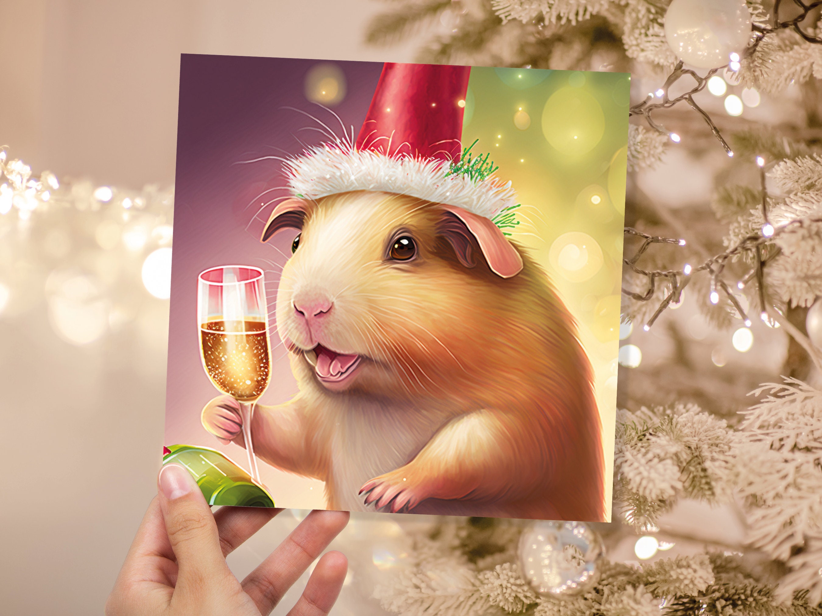 Guinea Pig Christmas Card Funny Drinking Champagne Xmas Party Humour Unique Joke Greetings For Family Friends Xmas 2024 1, 5 or 10 Packs Set - View 10