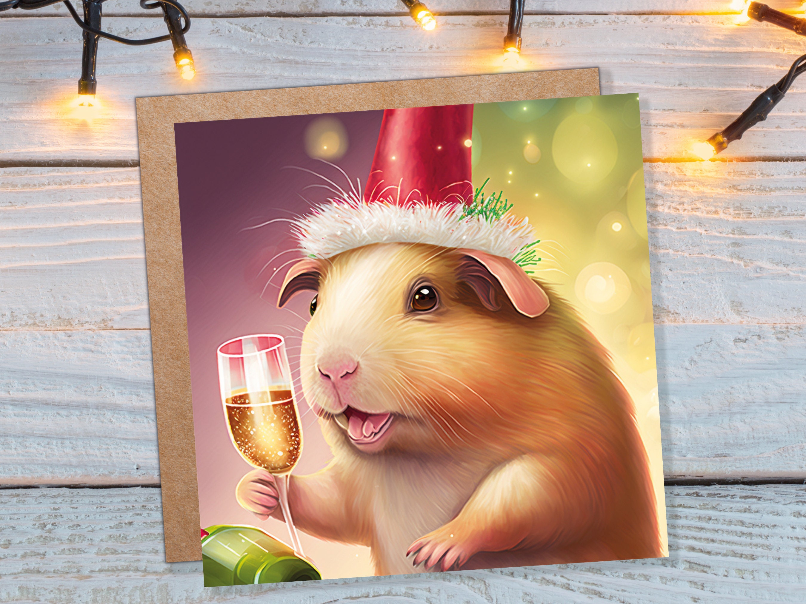 Guinea Pig Christmas Card Funny Drinking Champagne Xmas Party Humour Unique Joke Greetings For Family Friends Xmas 2024 1, 5 or 10 Packs Set