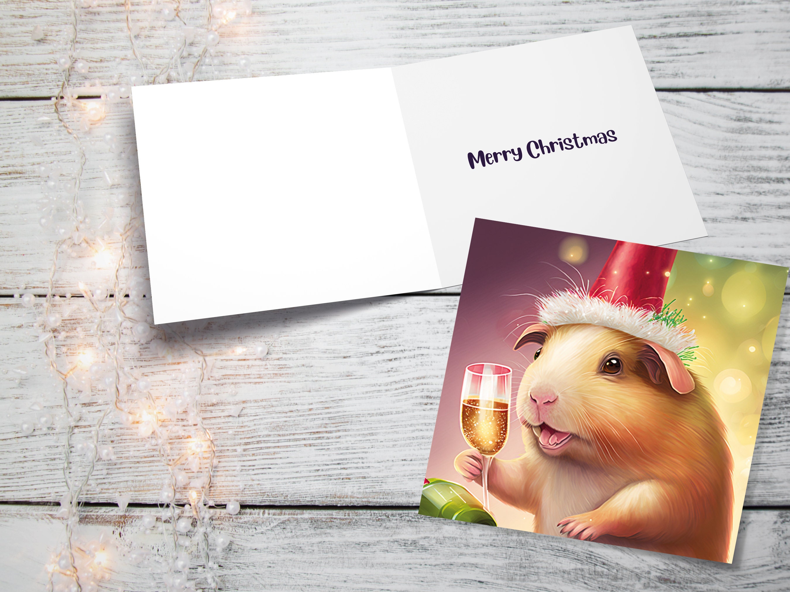 Guinea Pig Christmas Card Funny Drinking Champagne Xmas Party Humour Unique Joke Greetings For Family Friends Xmas 2024 1, 5 or 10 Packs Set - View 2