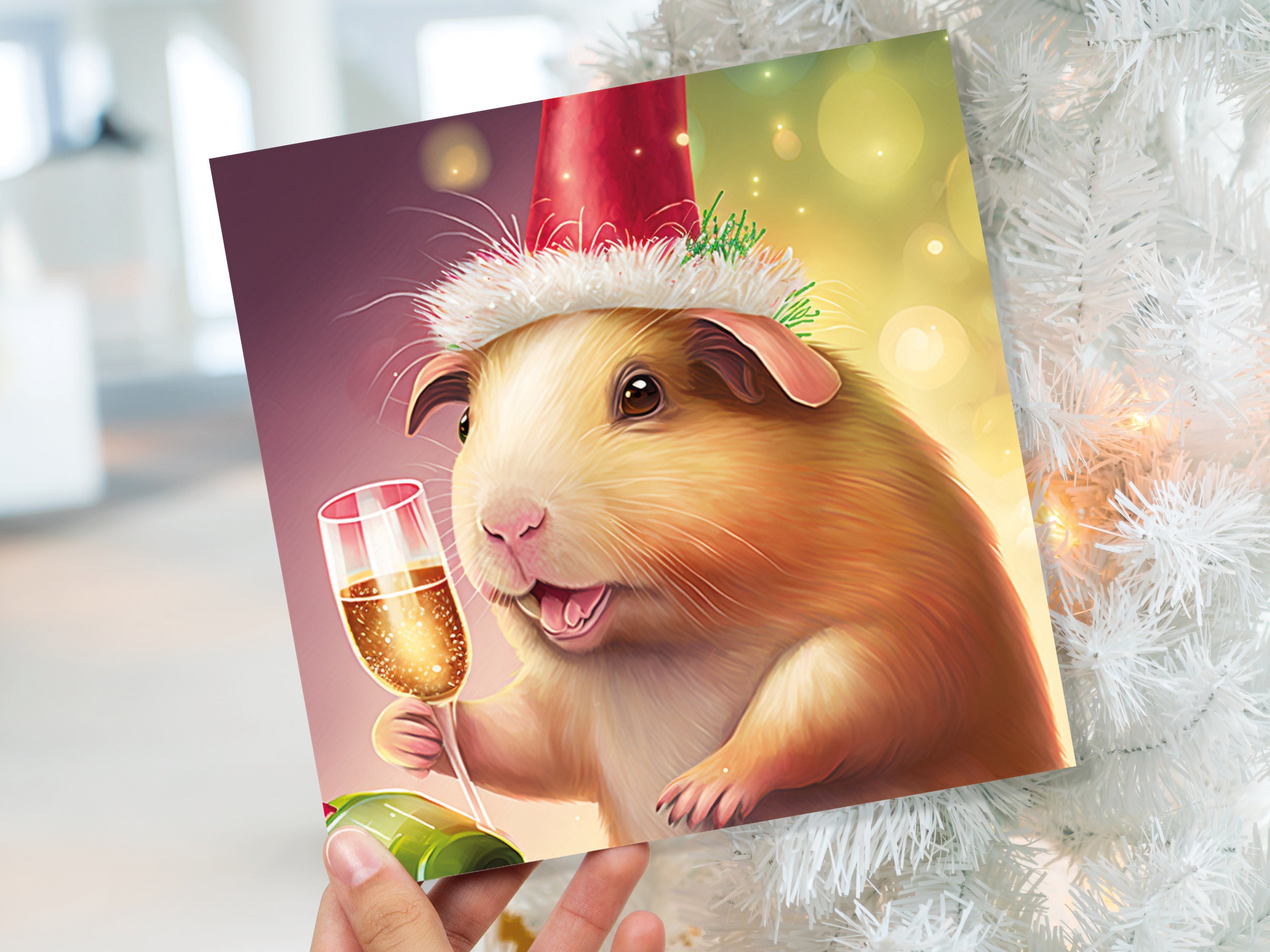 Guinea Pig Christmas Card Funny Drinking Champagne Xmas Party Humour Unique Joke Greetings For Family Friends Xmas 2024 1, 5 or 10 Packs Set - View 3