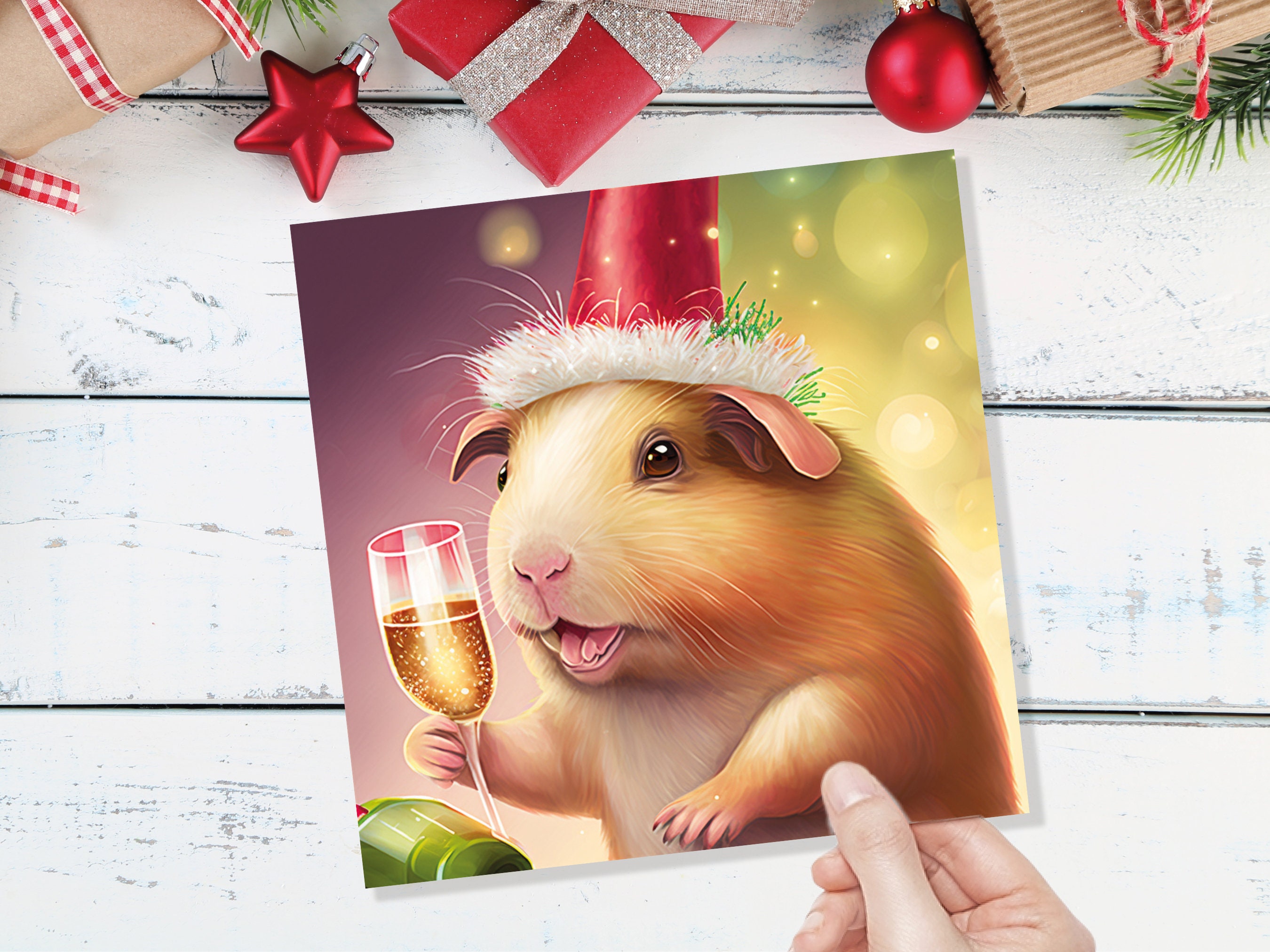 Guinea Pig Christmas Card Funny Drinking Champagne Xmas Party Humour Unique Joke Greetings For Family Friends Xmas 2024 1, 5 or 10 Packs Set - View 4