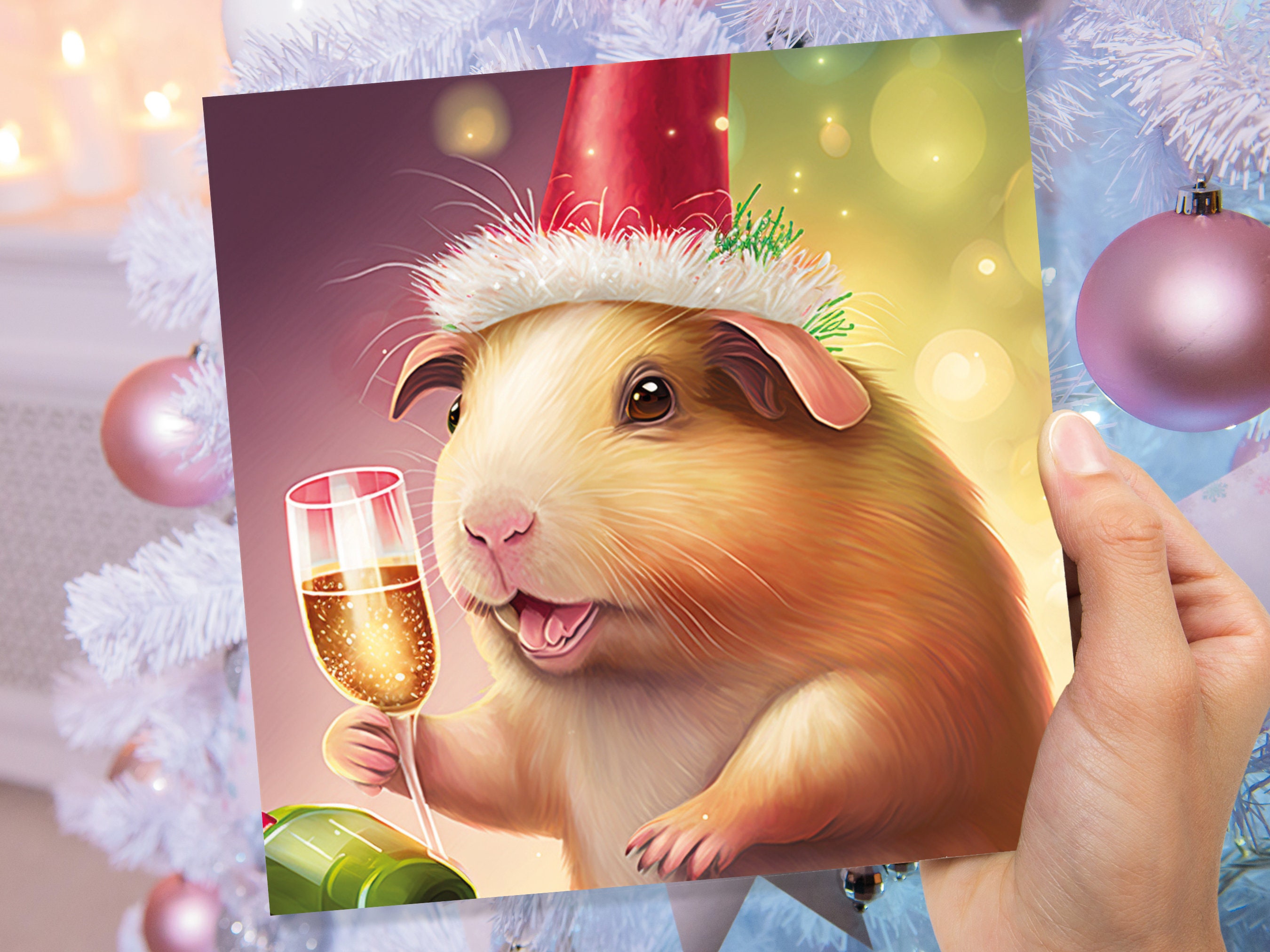 Guinea Pig Christmas Card Funny Drinking Champagne Xmas Party Humour Unique Joke Greetings For Family Friends Xmas 2024 1, 5 or 10 Packs Set - View 5