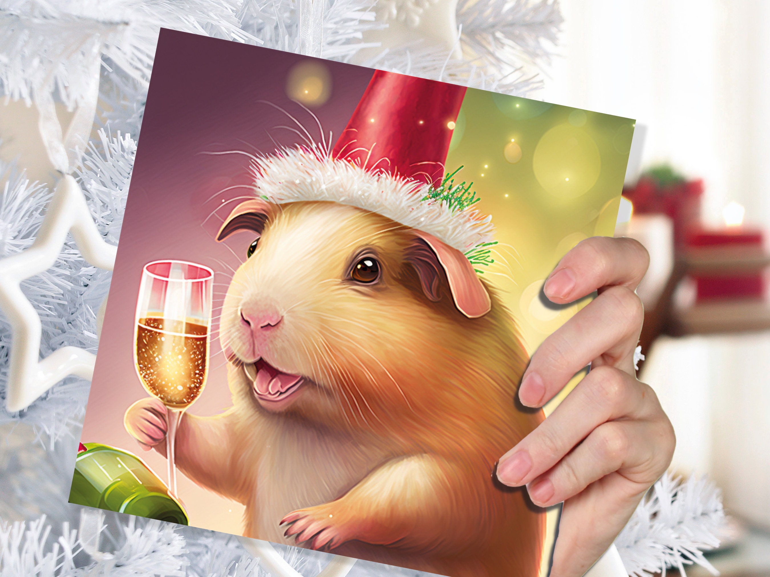 Guinea Pig Christmas Card Funny Drinking Champagne Xmas Party Humour Unique Joke Greetings For Family Friends Xmas 2024 1, 5 or 10 Packs Set - View 6