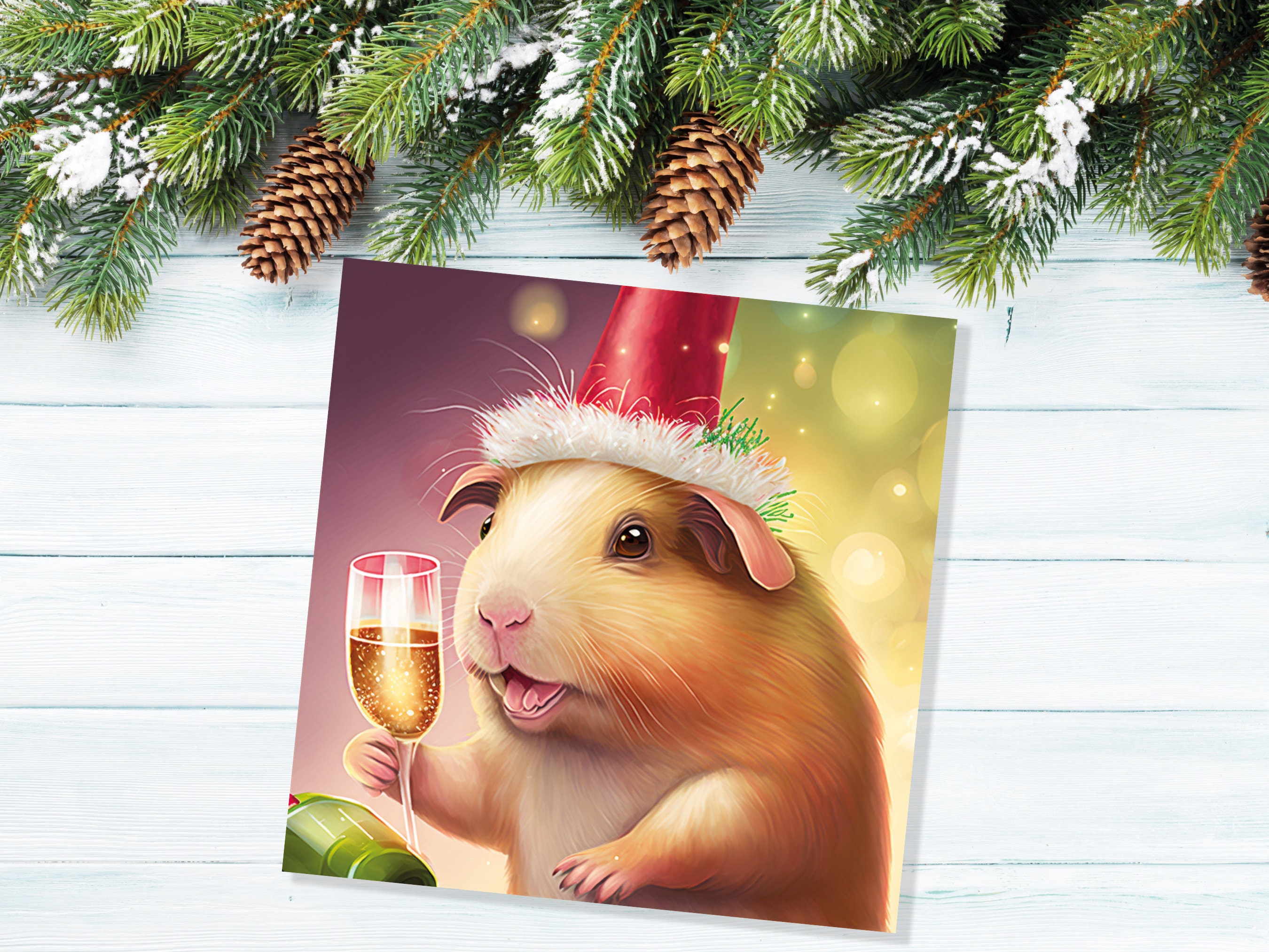 Guinea Pig Christmas Card Funny Drinking Champagne Xmas Party Humour Unique Joke Greetings For Family Friends Xmas 2024 1, 5 or 10 Packs Set - View 7