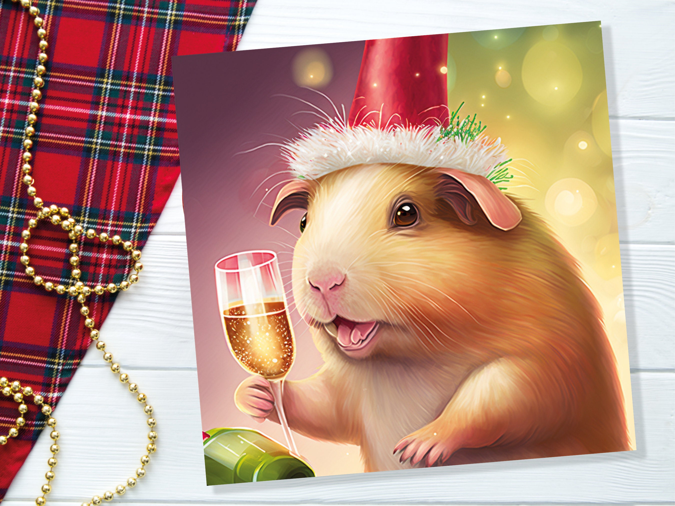 Guinea Pig Christmas Card Funny Drinking Champagne Xmas Party Humour Unique Joke Greetings For Family Friends Xmas 2024 1, 5 or 10 Packs Set - View 8