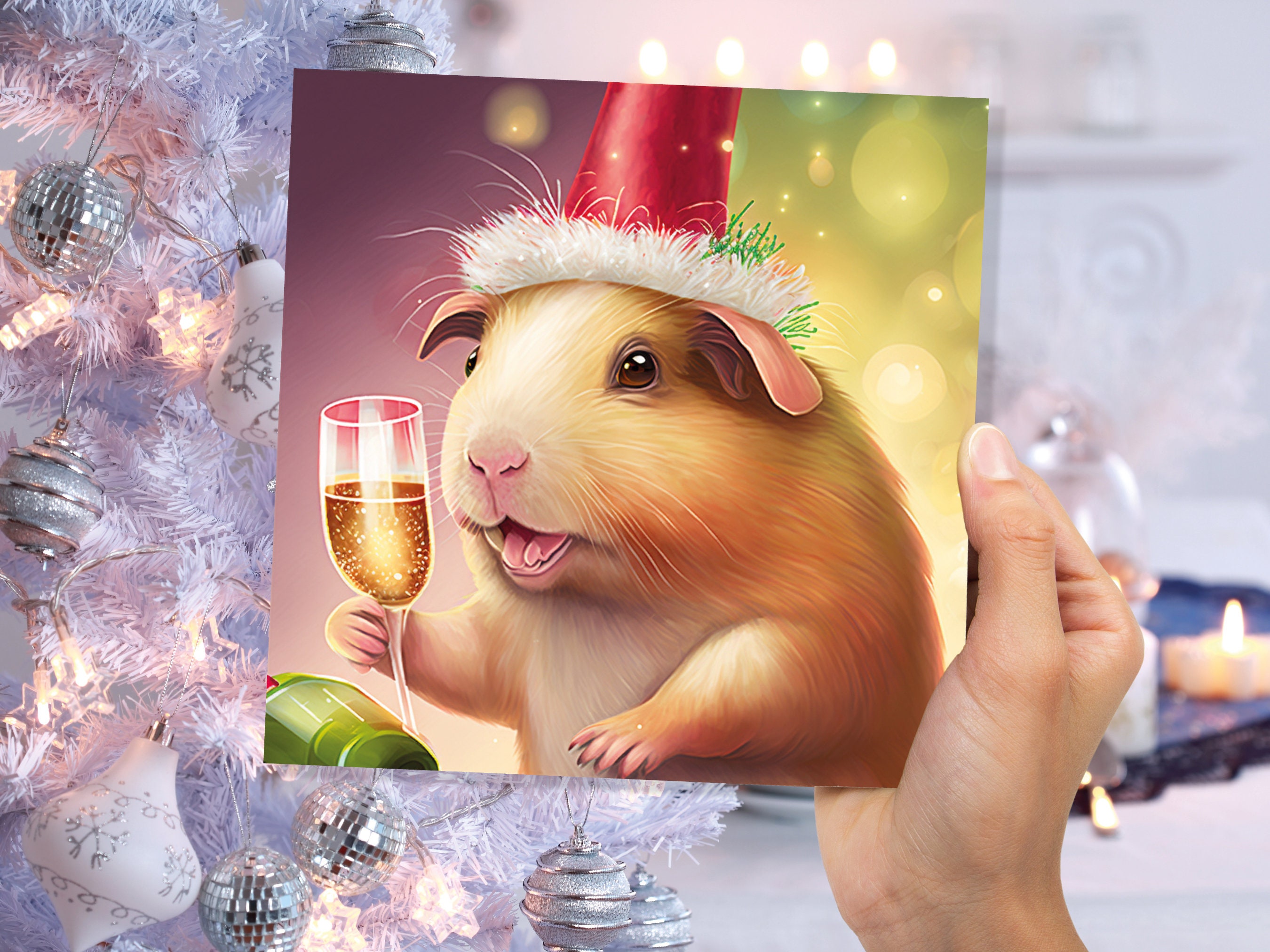 Guinea Pig Christmas Card Funny Drinking Champagne Xmas Party Humour Unique Joke Greetings For Family Friends Xmas 2024 1, 5 or 10 Packs Set - View 9