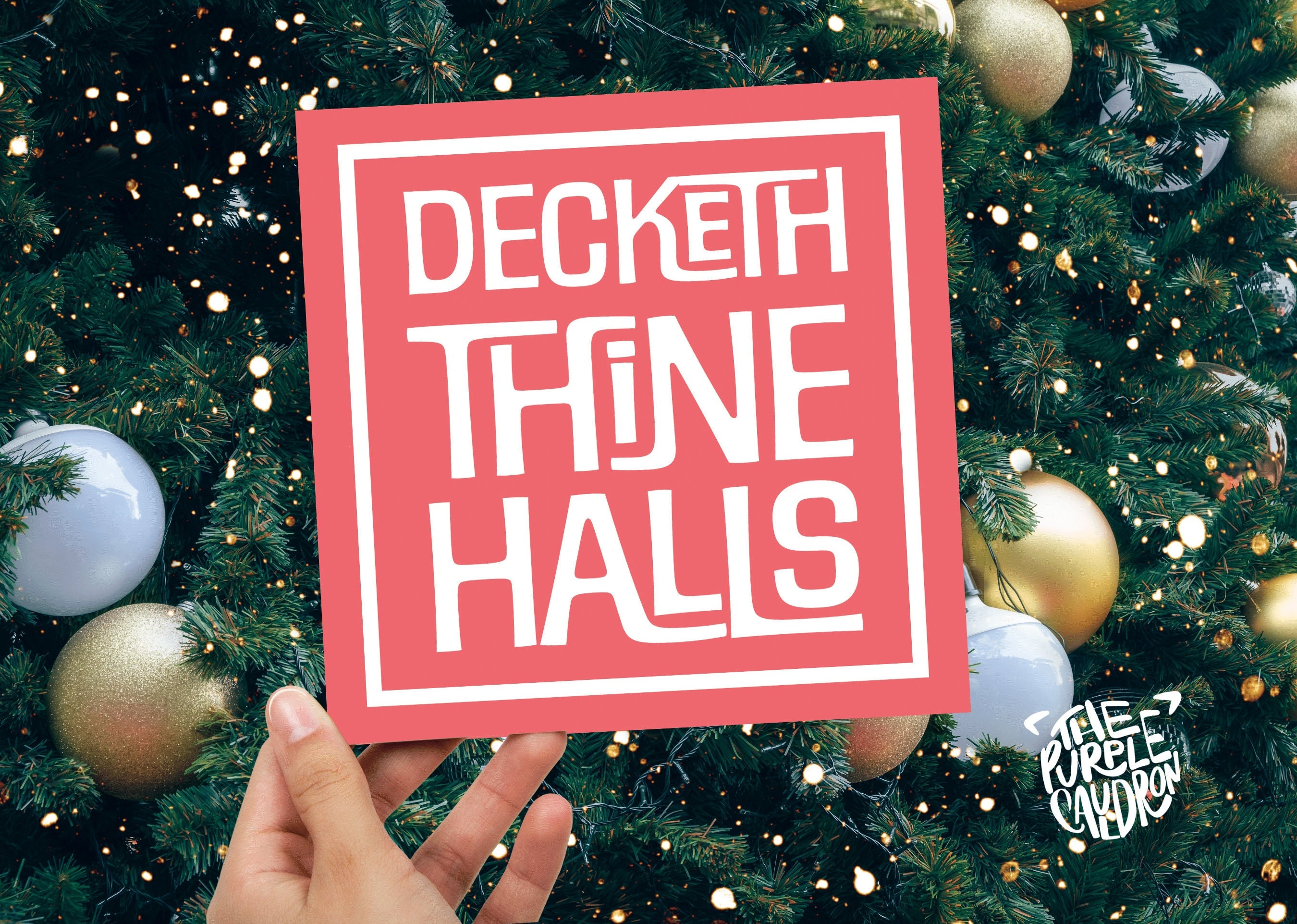 Christmas Card Quotes Funny "Decketh Thine Halls" Medieval Old English Speak Red or Green Greetings Card Friends Messages New for Xmas 2022 - View 4