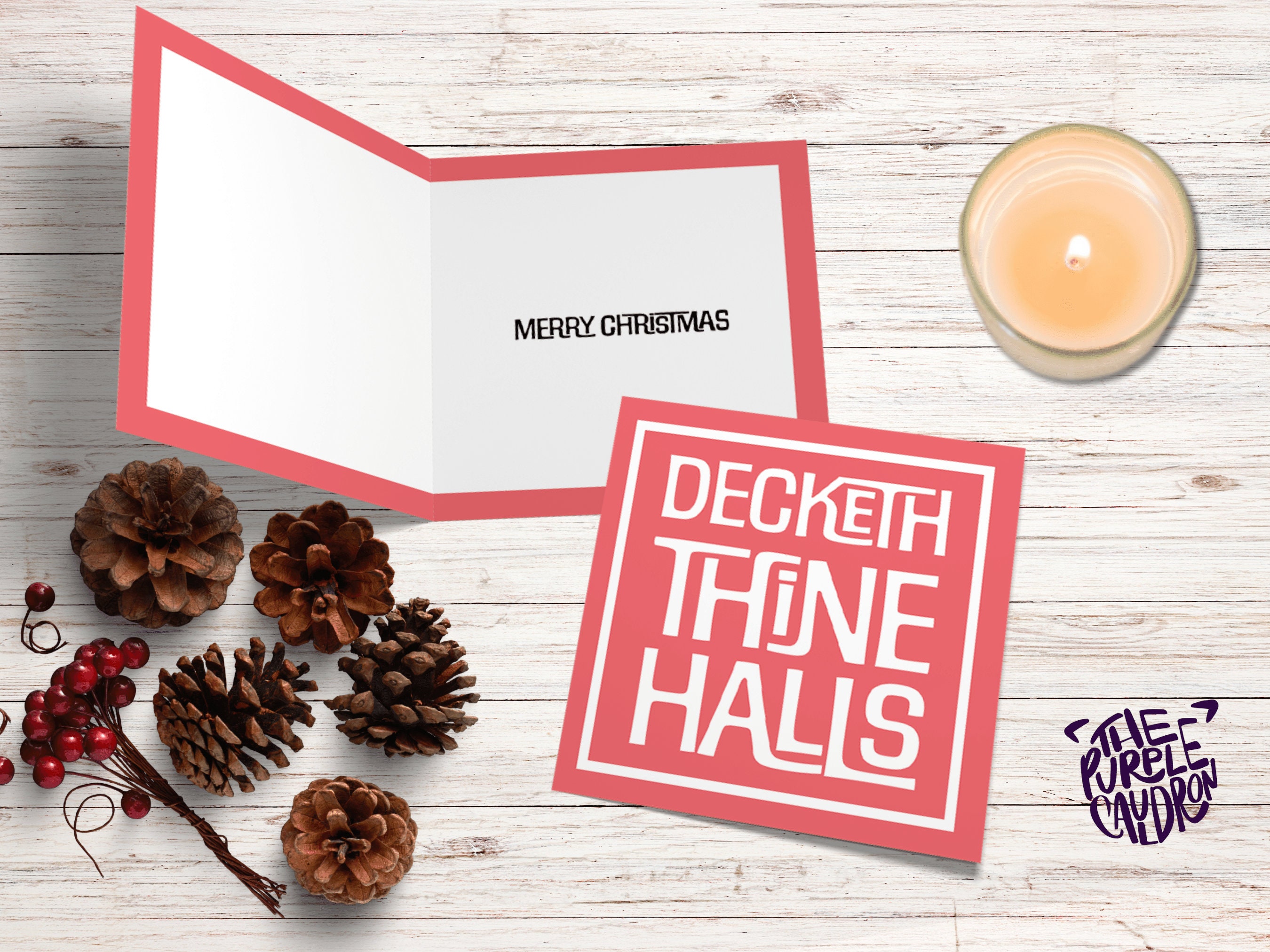 Christmas Card Quotes Funny "Decketh Thine Halls" Medieval Old English Speak Red or Green Greetings Card Friends Messages New for Xmas 2022 - View 6