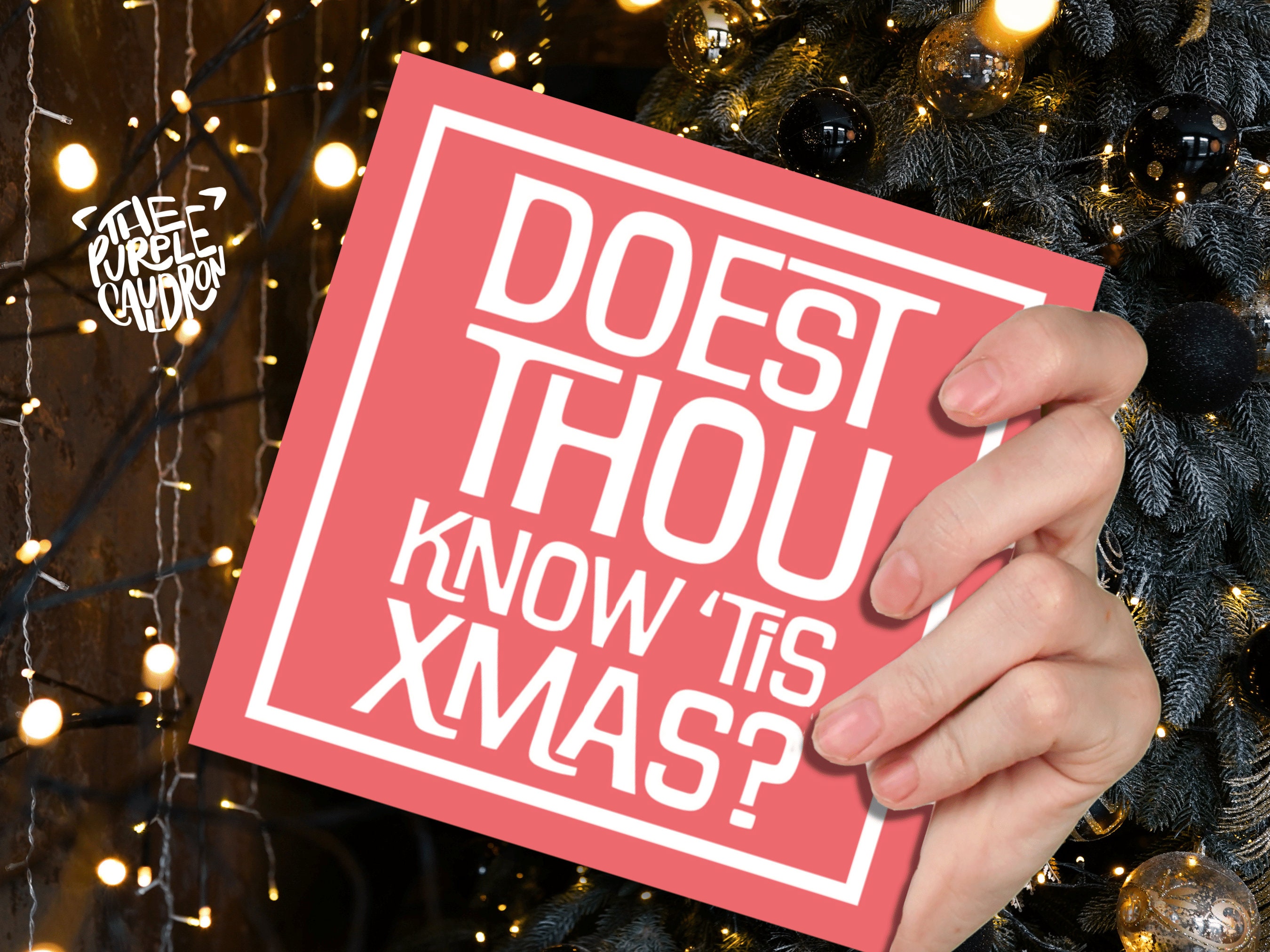 Posh Christmas Card "Doest Thou Know 'Tis Xmas?" Medieval Old English Speak Red or Green Message Greetings Card Friends Xmas 2022 - View 3