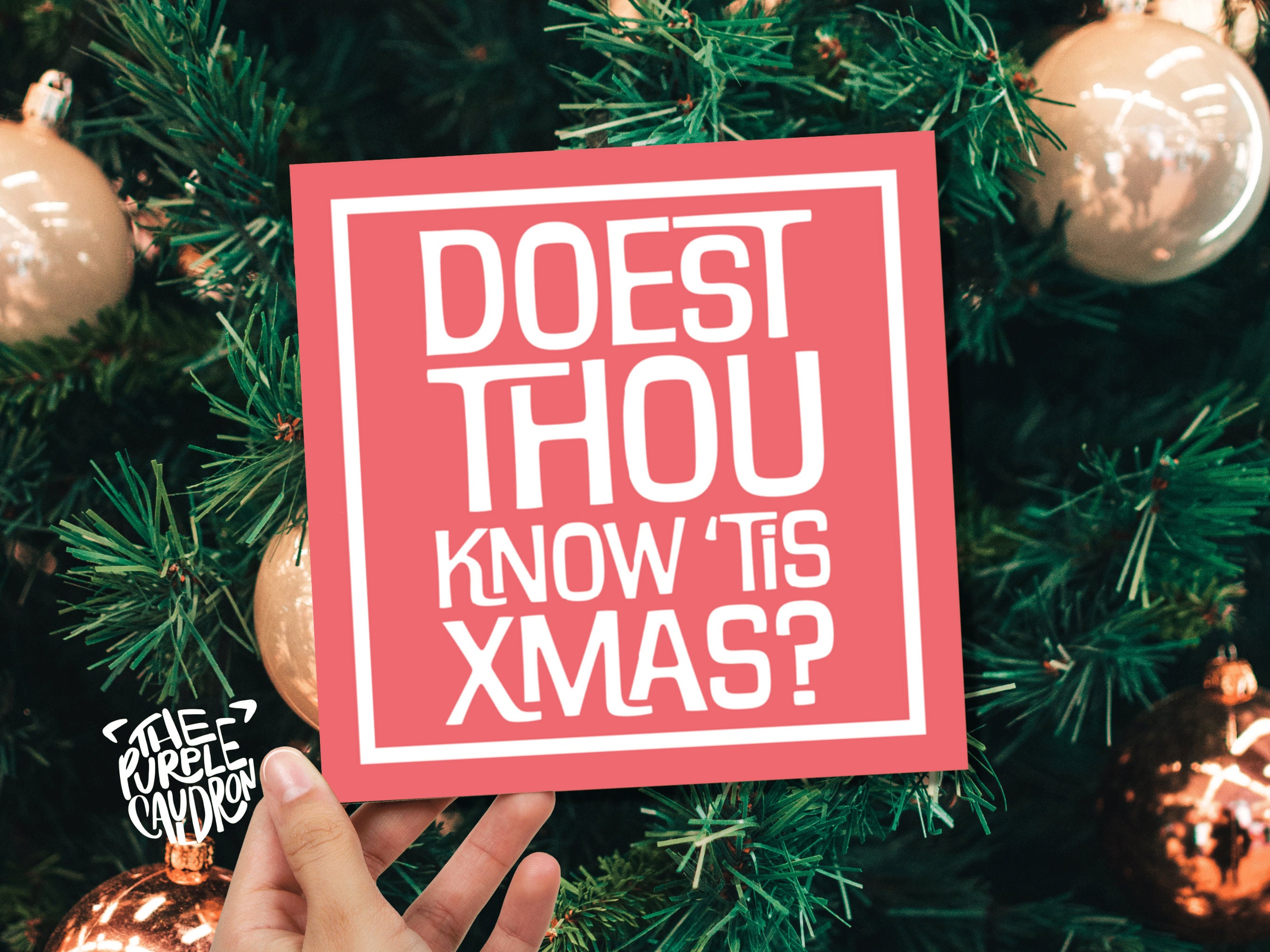 Posh Christmas Card "Doest Thou Know 'Tis Xmas?" Medieval Old English Speak Red or Green Message Greetings Card Friends Xmas 2022 - View 4