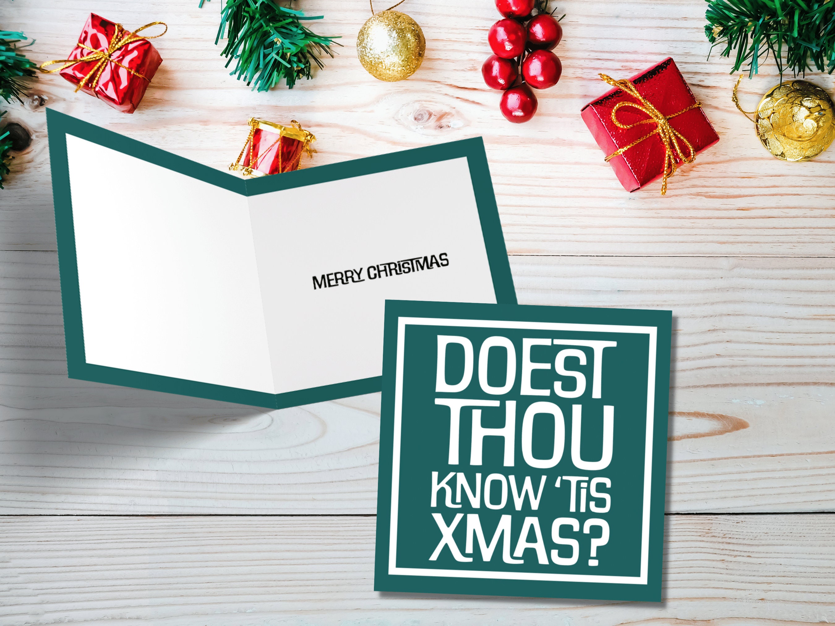 Posh Christmas Card "Doest Thou Know 'Tis Xmas?" Medieval Old English Speak Red or Green Message Greetings Card Friends Xmas 2022 - View 8