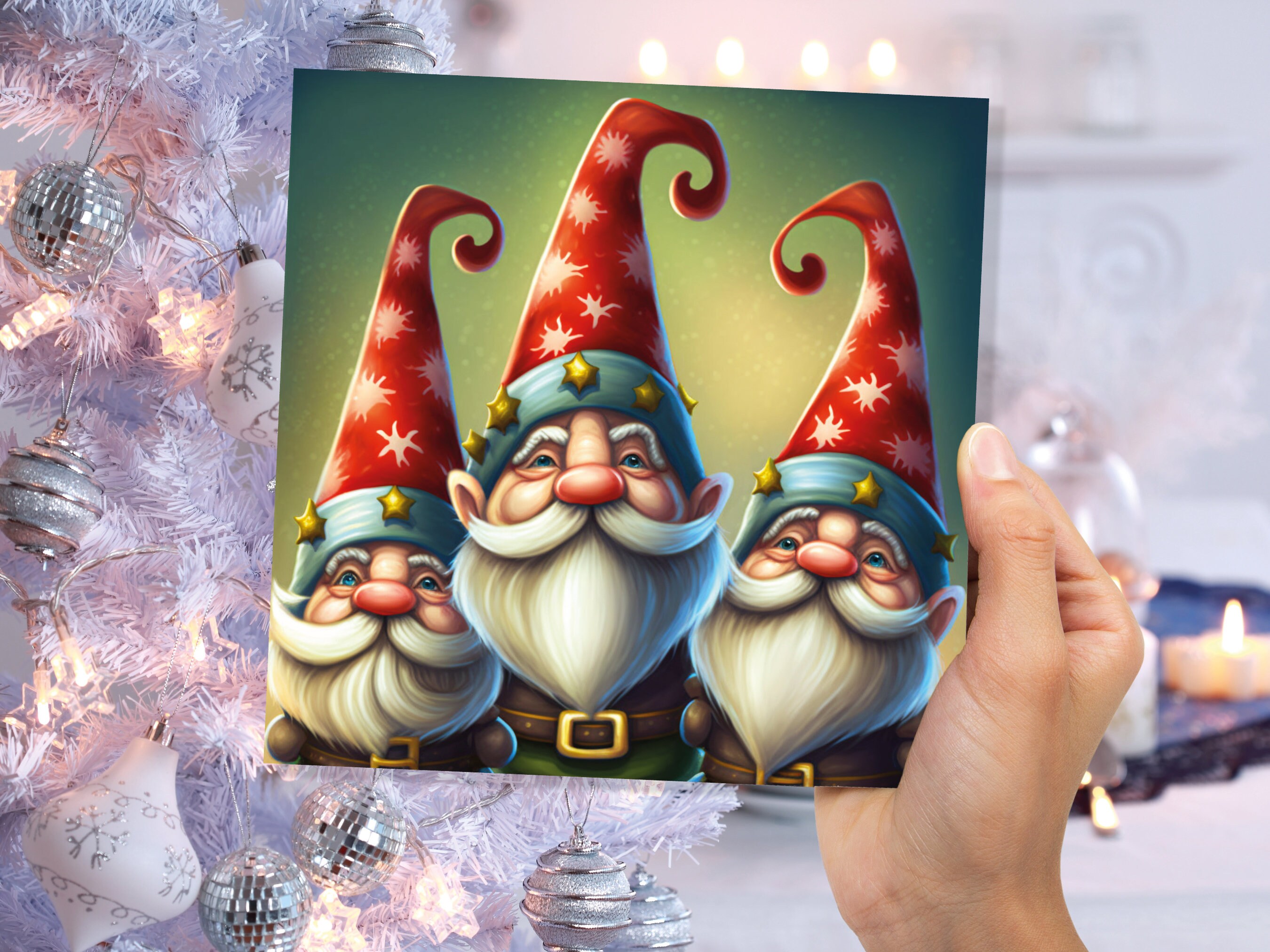 Christmas Gnomes Cards Cute Little Friendly Dwarves Red Festive Hats and White Beards Magical Gnome Elf Cards For Family Friends Xmas 2024 - View 3