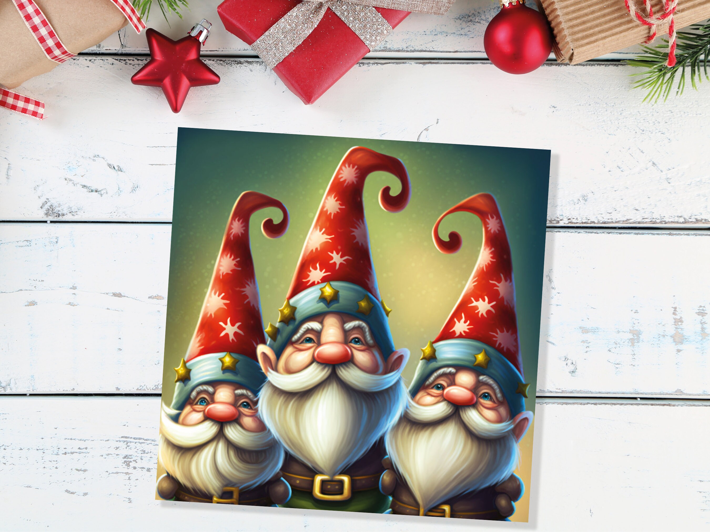 Christmas Gnomes Cards Cute Little Friendly Dwarves Red Festive Hats and White Beards Magical Gnome Elf Cards For Family Friends Xmas 2024 - View 8