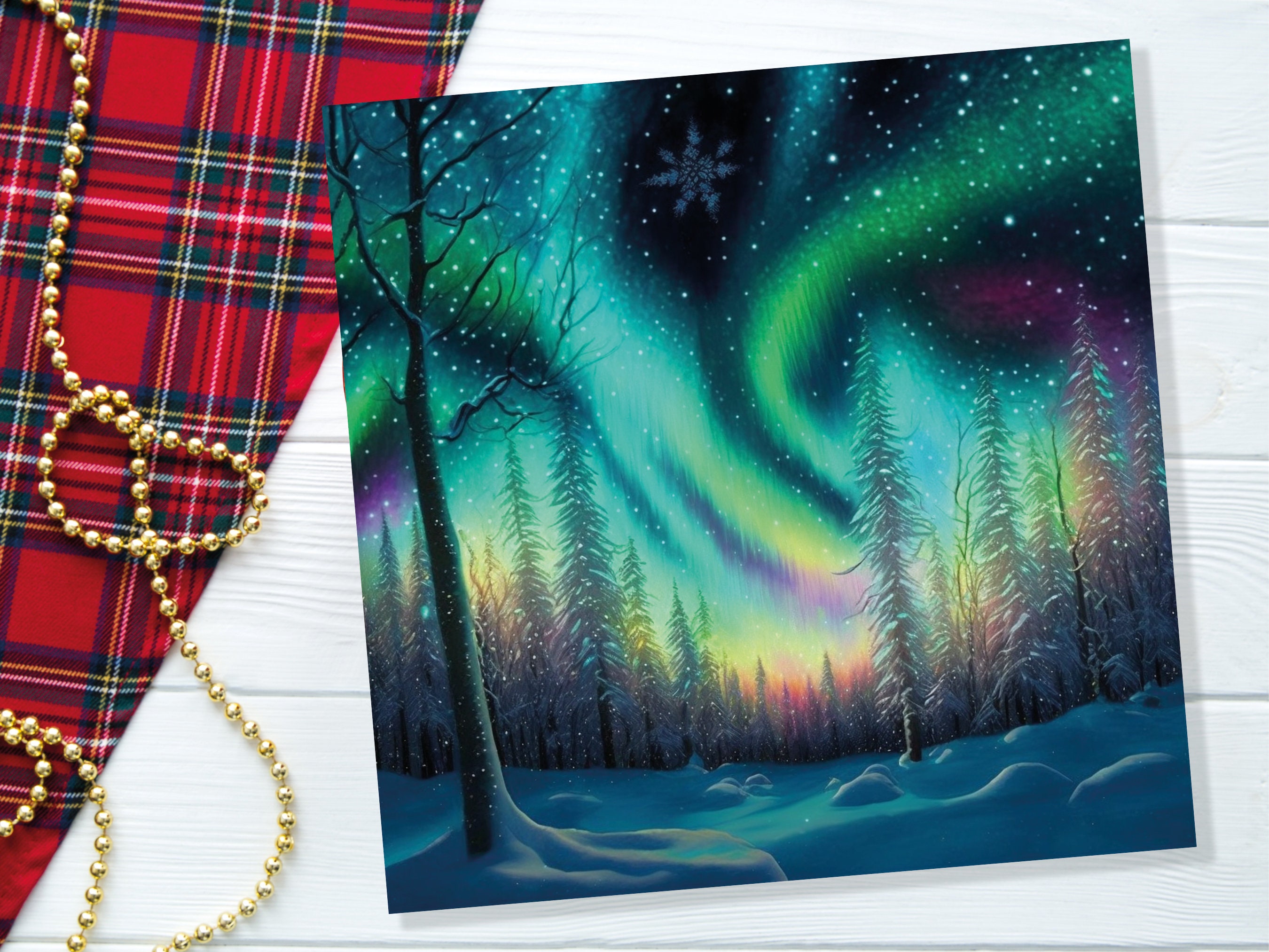 Northern Lights Christmas Cards Beautiful Winter Snow Scene Snowy Scenery Green Aurora Borealis Xmas Cards For Family Friends 2024 Holidays - View 6