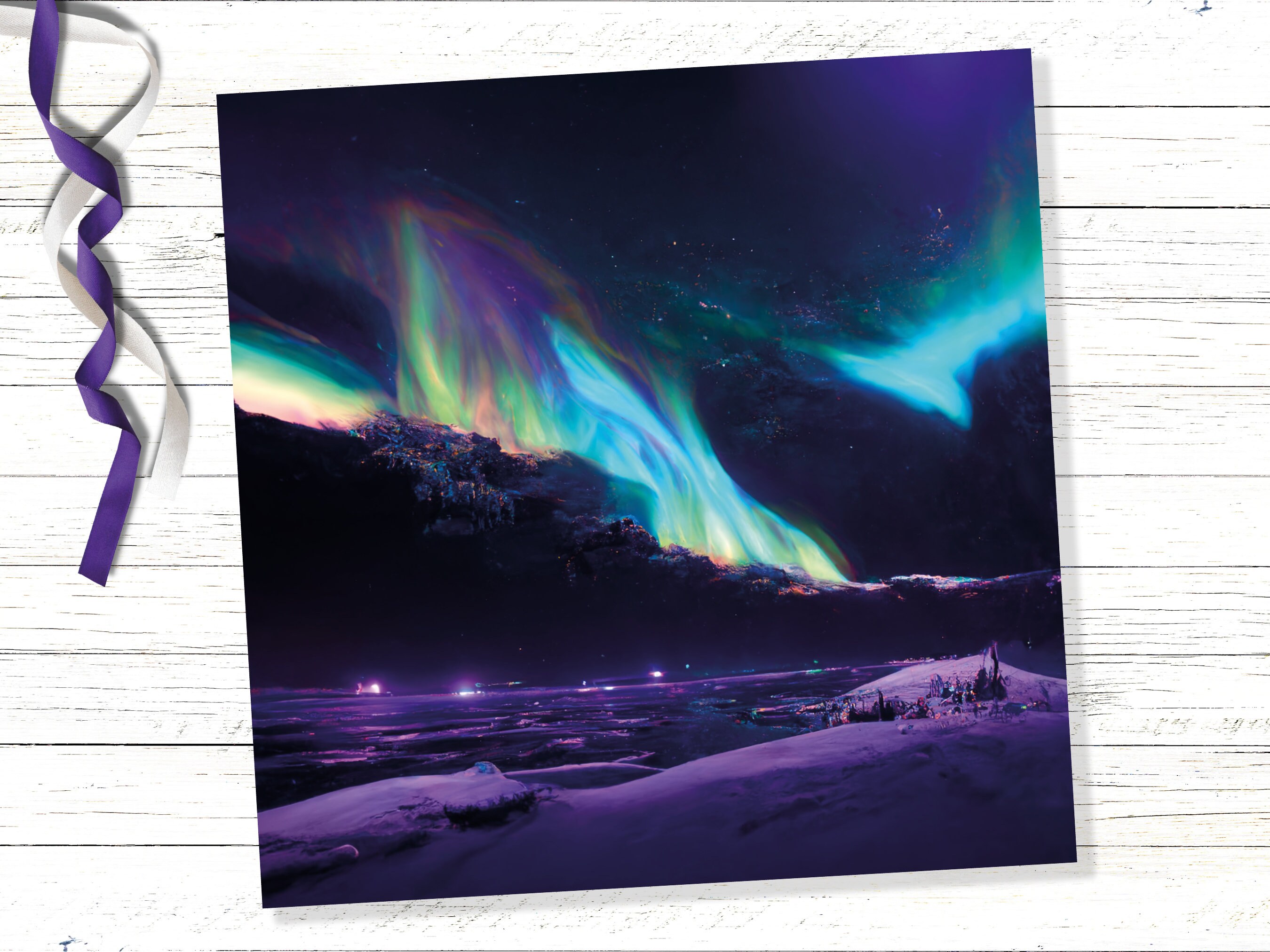 Magical Northern Lights Greeting Cards Aurora Borealis Rainbow Card Glowing Landscape Snowy Scenery Lake Water For Family Friends Xmas 2024 - View 5