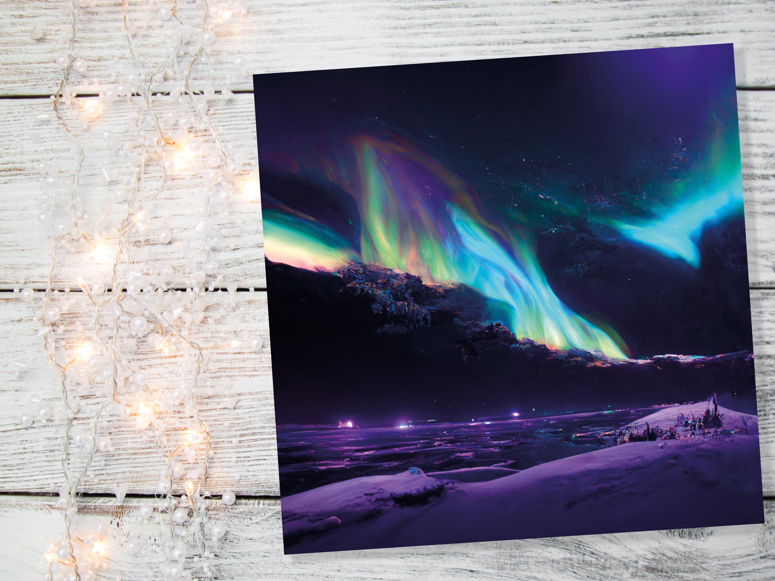 Magical Northern Lights Greeting Cards Aurora Borealis Rainbow Card Glowing Landscape Snowy Scenery Lake Water For Family Friends Xmas 2024 - View 6