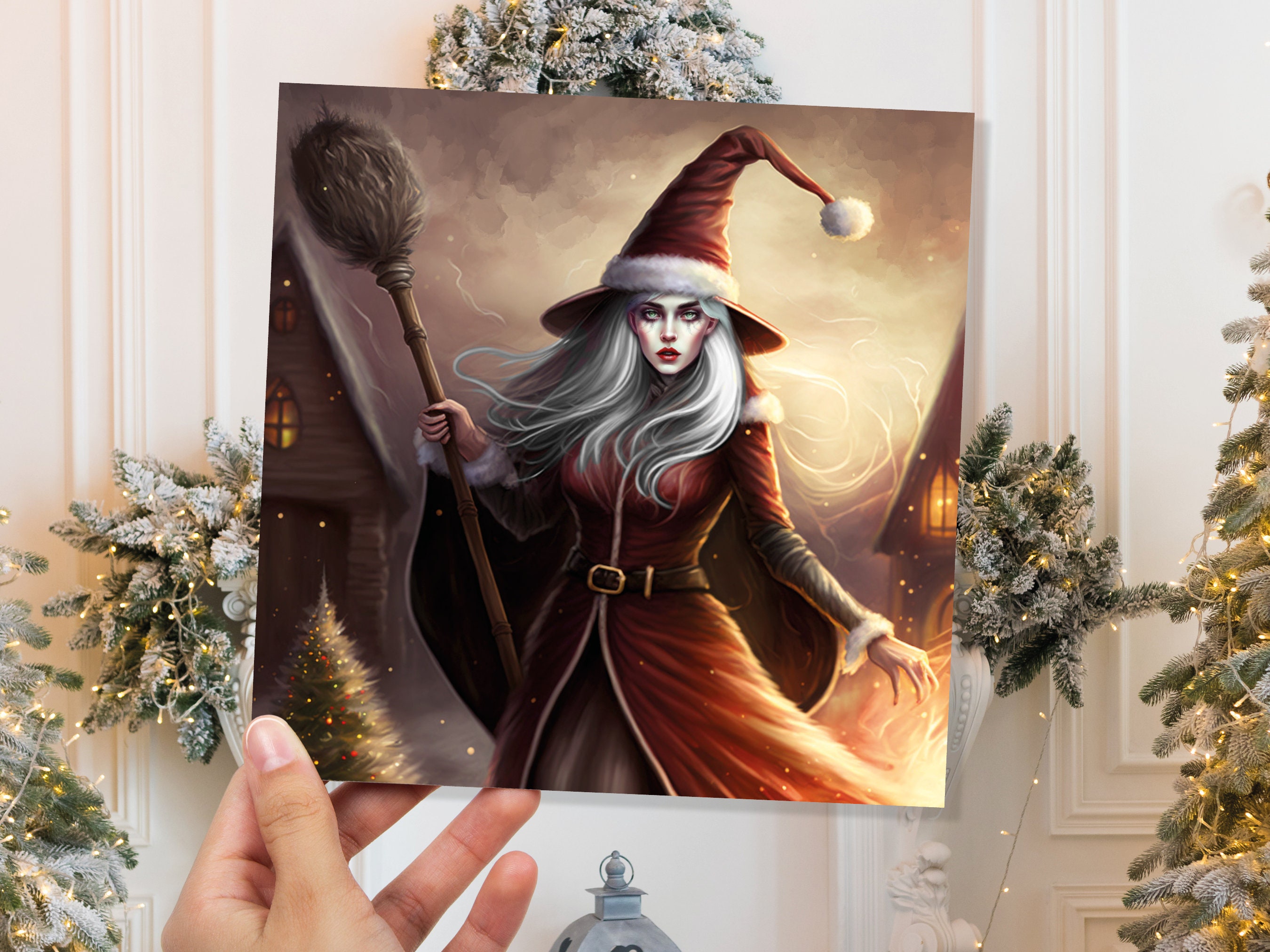 Female Santa Witch Christmas Card La Befana Witchy Fantasy Gothic Goth Pagan Pointy Hat Fairytale Feminine Feminism Family Friends Xmas 2024 - View 10