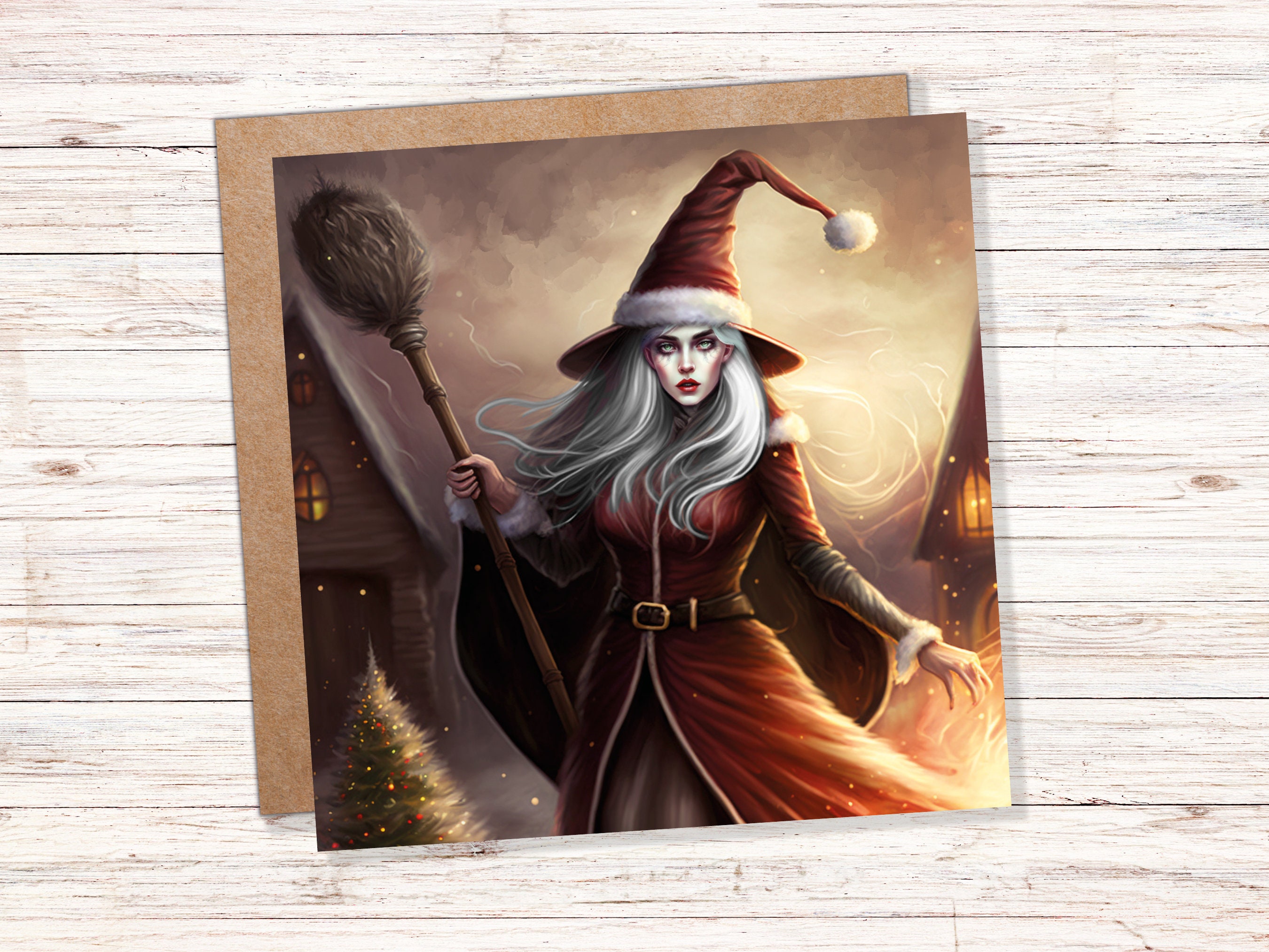 Female Santa Witch Christmas Card La Befana Witchy Fantasy Gothic Goth Pagan Pointy Hat Fairytale Feminine Feminism Family Friends Xmas 2024 - View 2