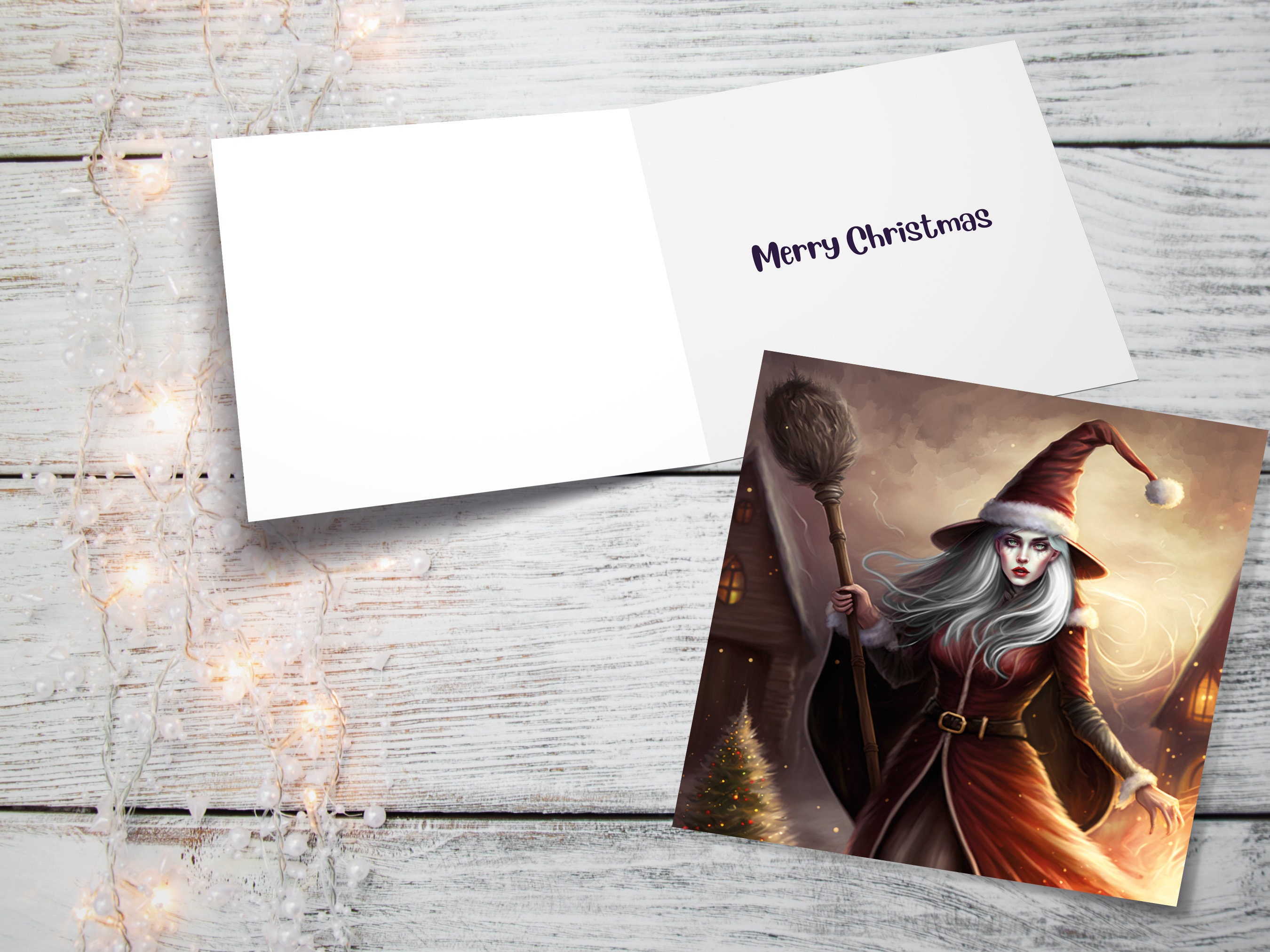 Female Santa Witch Christmas Card La Befana Witchy Fantasy Gothic Goth Pagan Pointy Hat Fairytale Feminine Feminism Family Friends Xmas 2024 - View 4