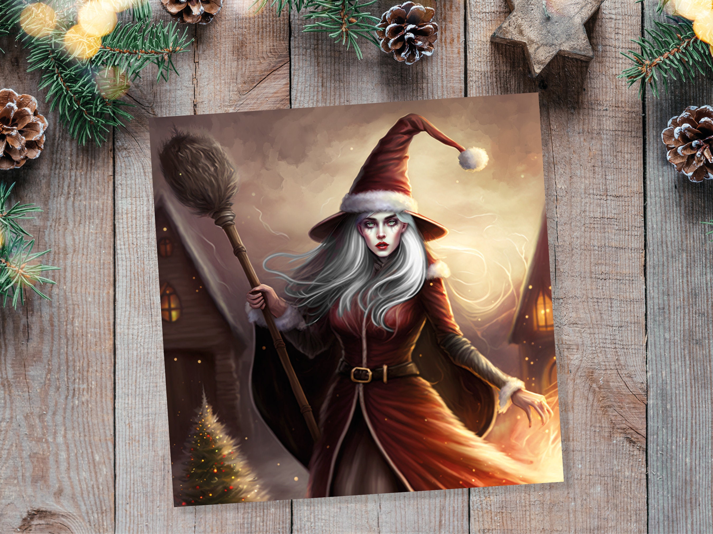 Female Santa Witch Christmas Card La Befana Witchy Fantasy Gothic Goth Pagan Pointy Hat Fairytale Feminine Feminism Family Friends Xmas 2024 - View 6