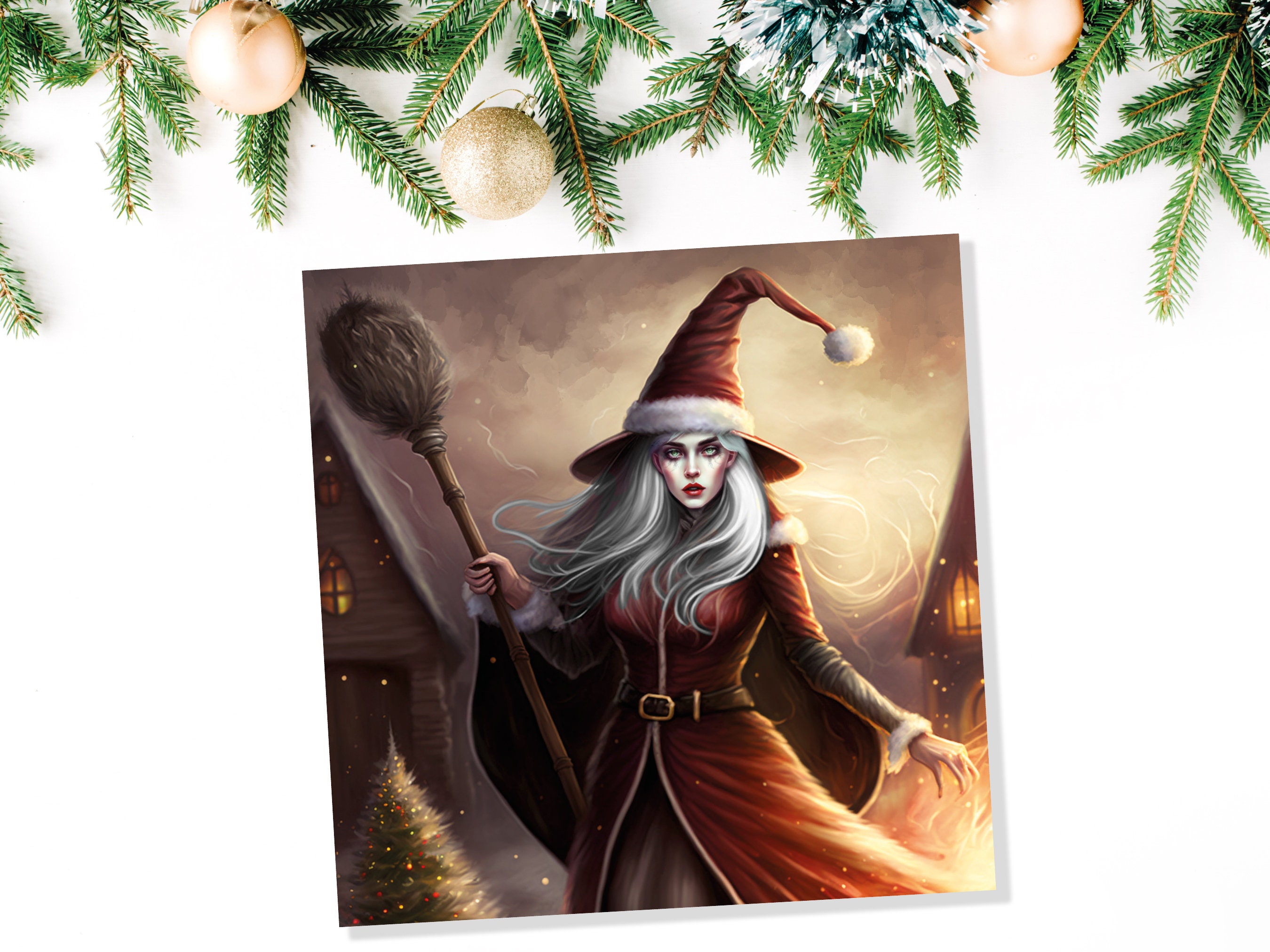 Female Santa Witch Christmas Card La Befana Witchy Fantasy Gothic Goth Pagan Pointy Hat Fairytale Feminine Feminism Family Friends Xmas 2024 - View 7